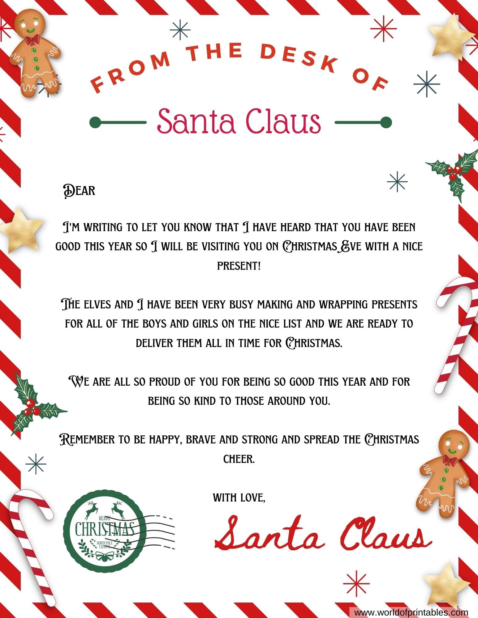 10 Best Free Letter From Santa Templates World Of Printables Worksheets Library