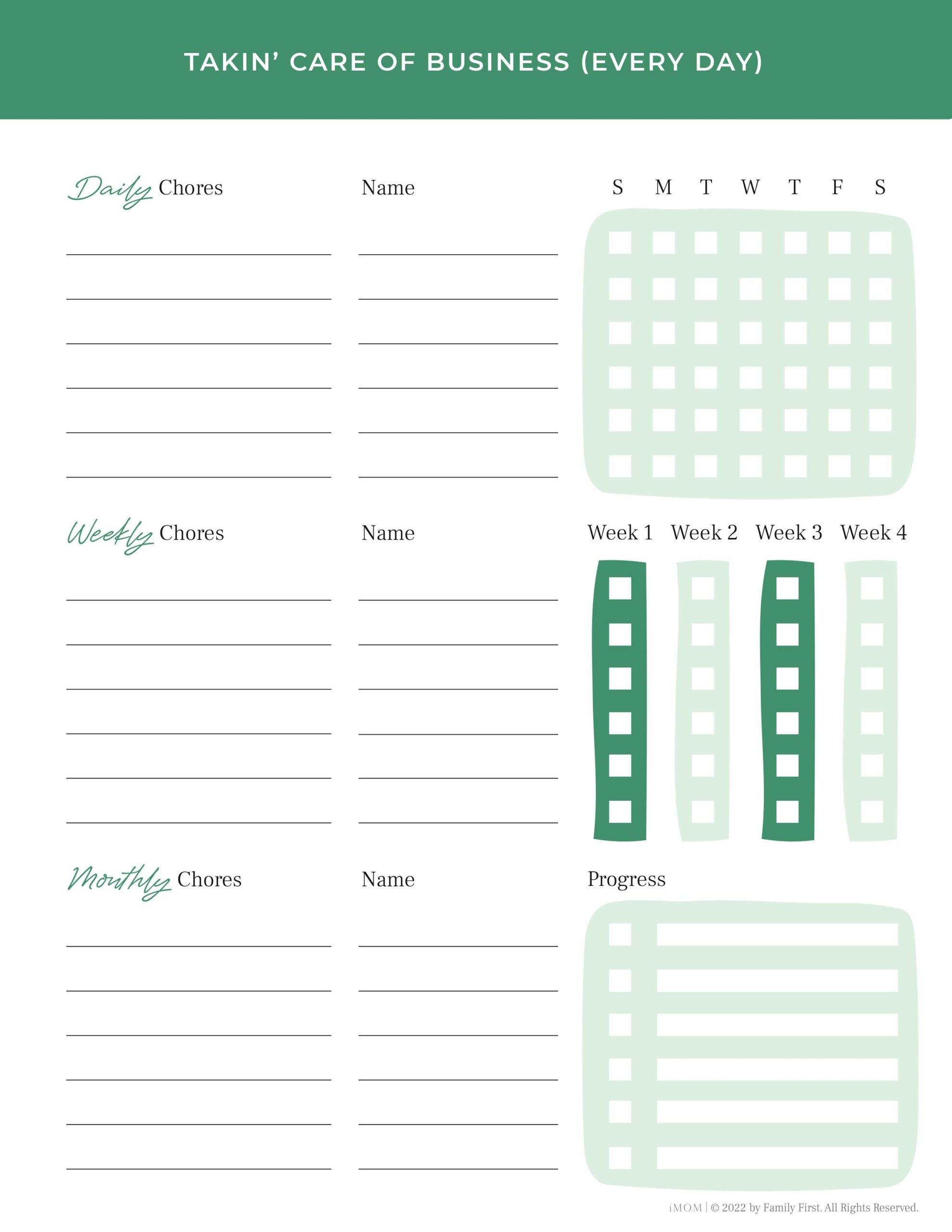 Family Chore Chart Free Printable