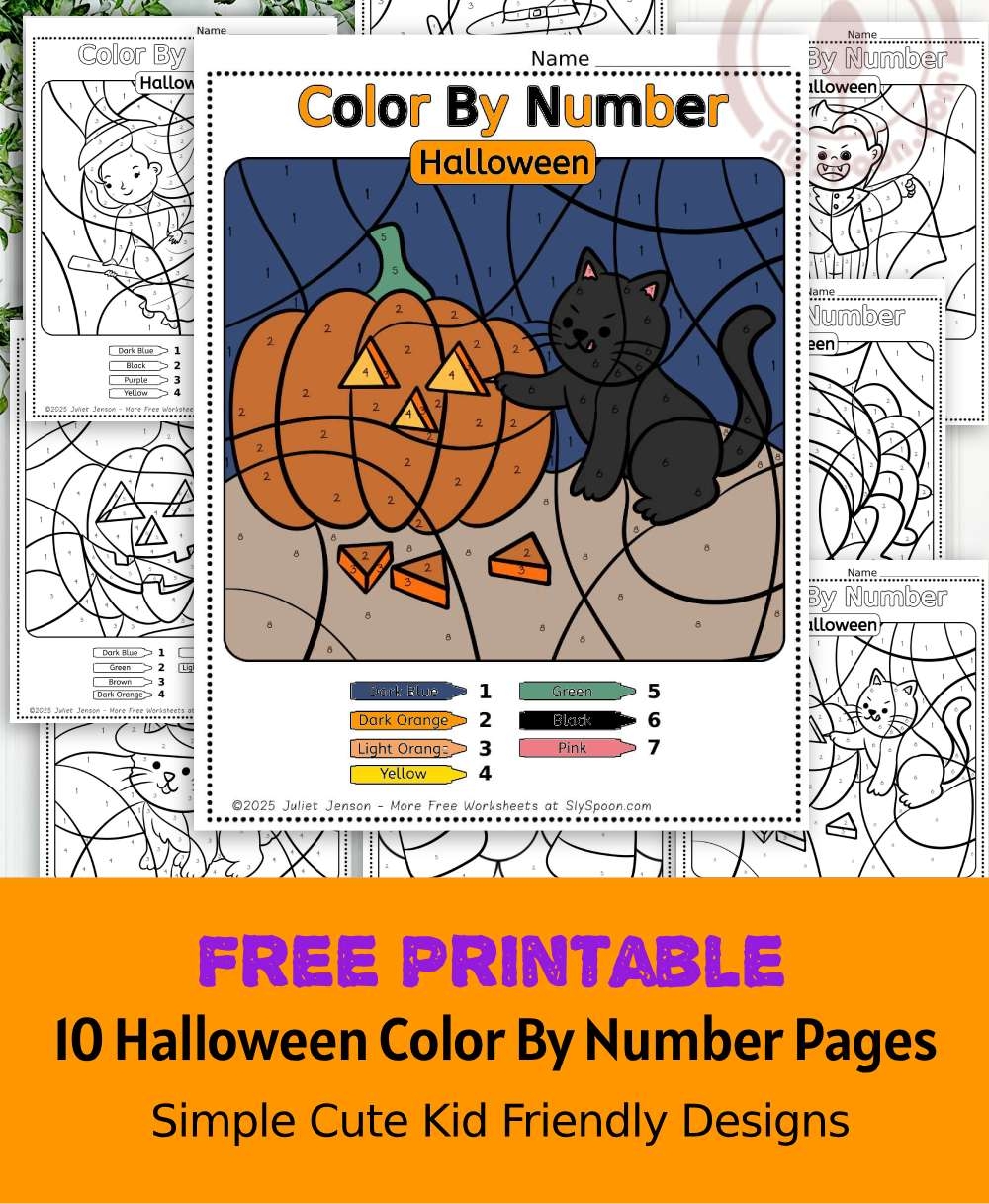 10 Free Printable Halloween Themed Color By Number Worksheets For Easy Halloween Activities Sly Spoon