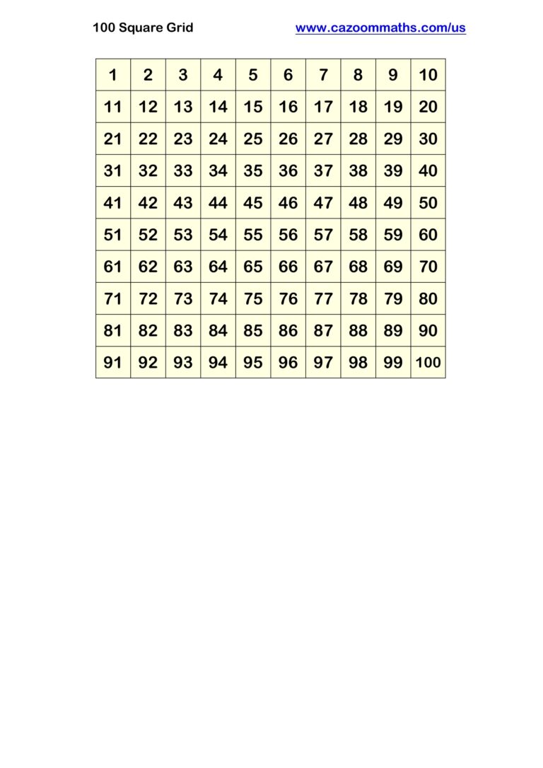 100 Square Grid FREE Teaching Resources