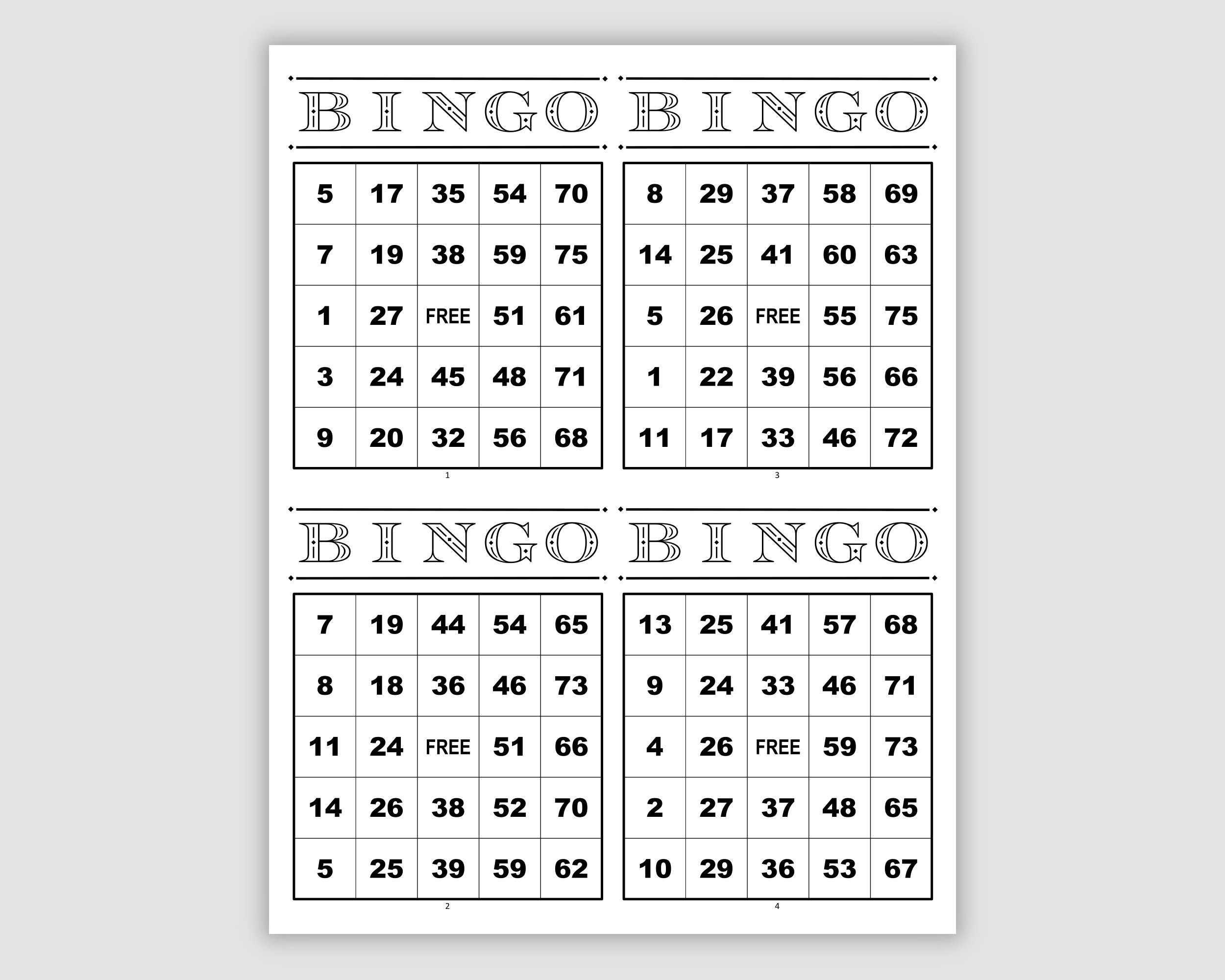 1000 Bingo Cards Pdf Download 4 Per Page Instant Printable Fun Party Game Black Etsy Ireland