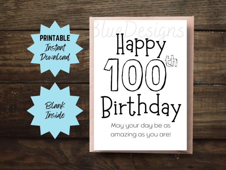 100th Birthday Card Printable Simple Happy 100 Birthday Card Grandma Or Grandpa Birthday Gift Hundredth Birthday Card Etsy