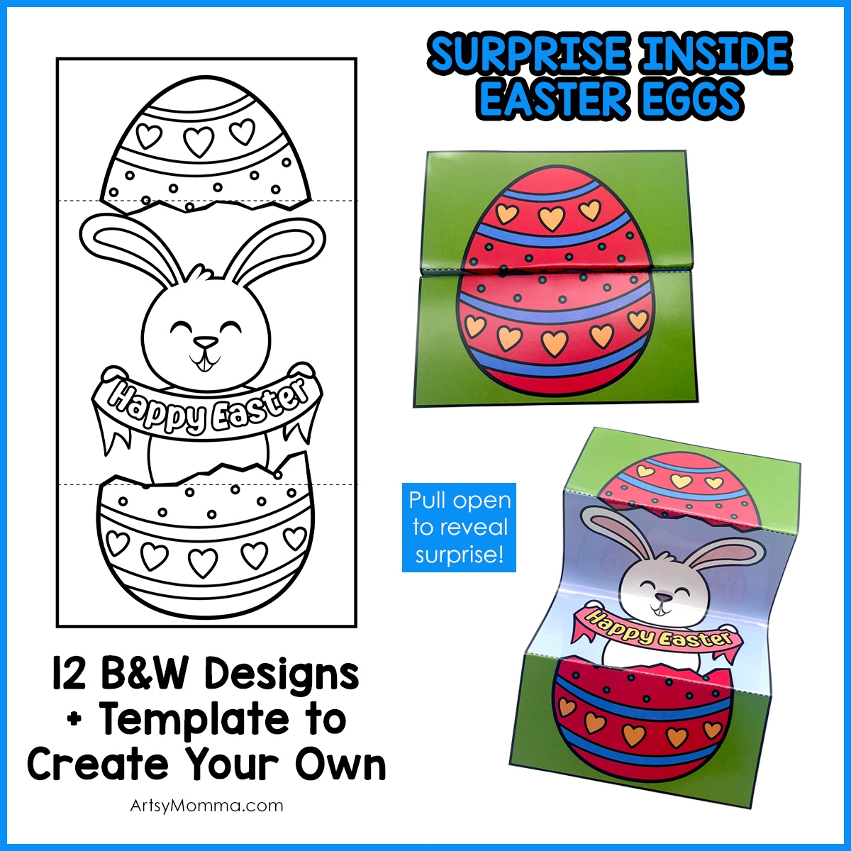 12 Printable Interactive Surprise Inside Easter Egg Coloring Crafts