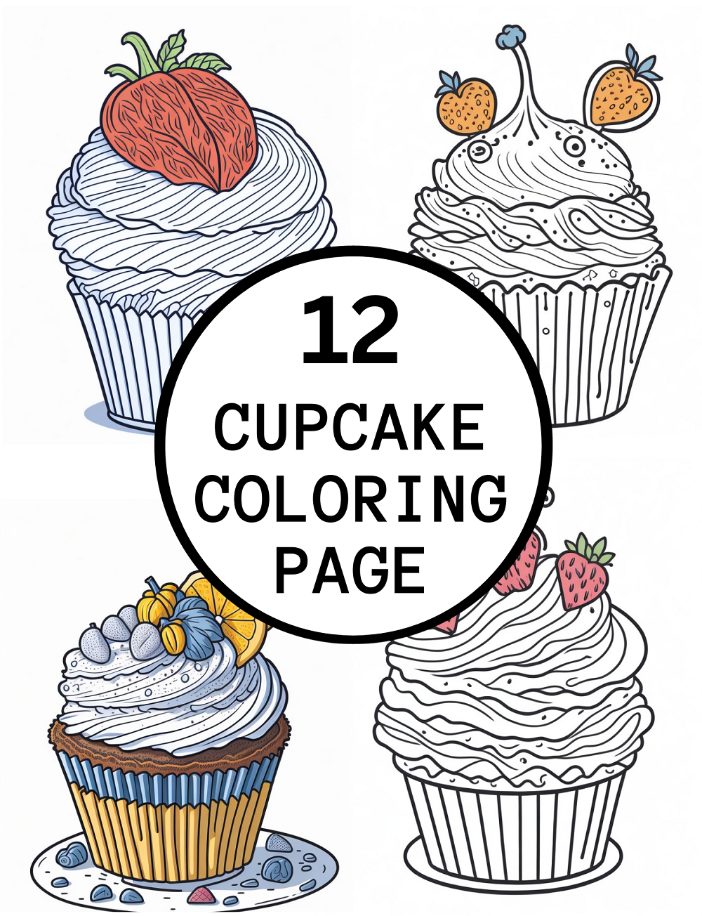 12 Realistic CupCake Coloring Pages For Kids And Adults