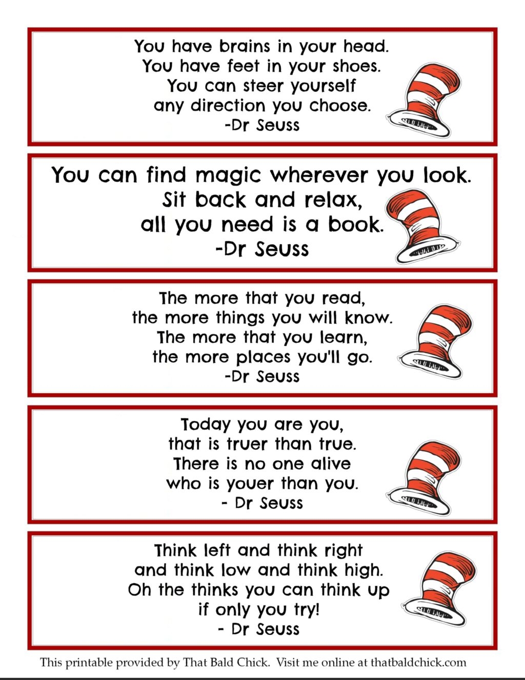 13 Dr Seuss Printables Free Bookmarks That Bald Chick Worksheets Library