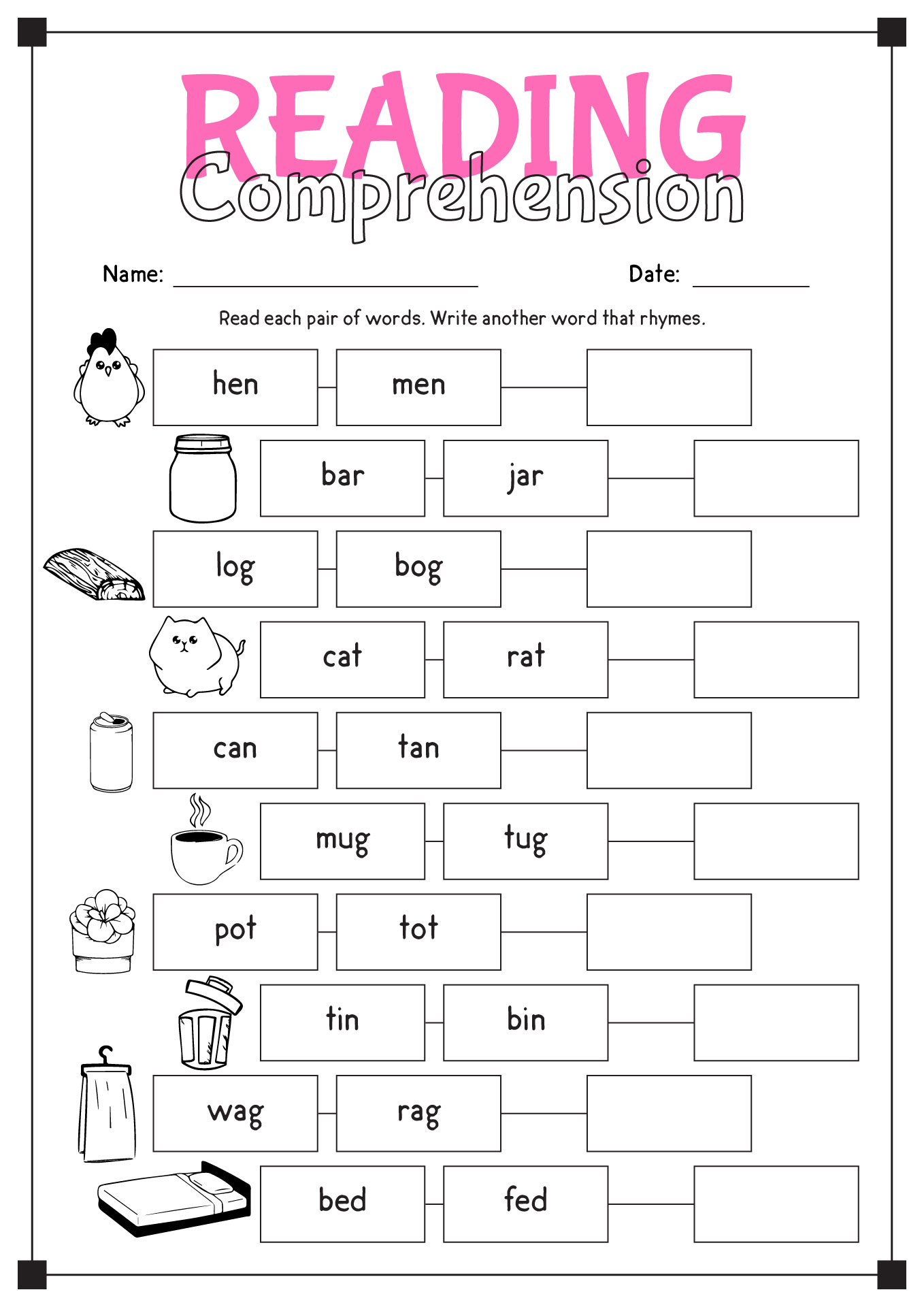 Worksheets For Kindergarten Reading Free Printable