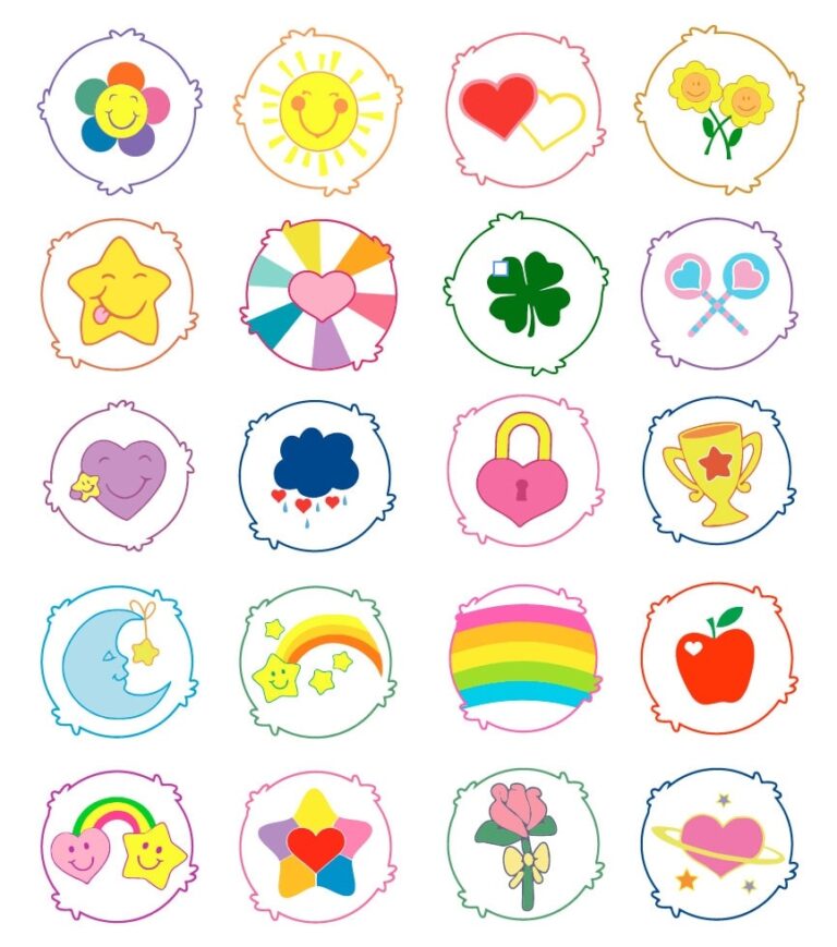 20 Care Bears Belly Badges Digital Files Design Files Cricut SVG Silhouette Cameo Care Wish Funshine Super Love Avector Birthday