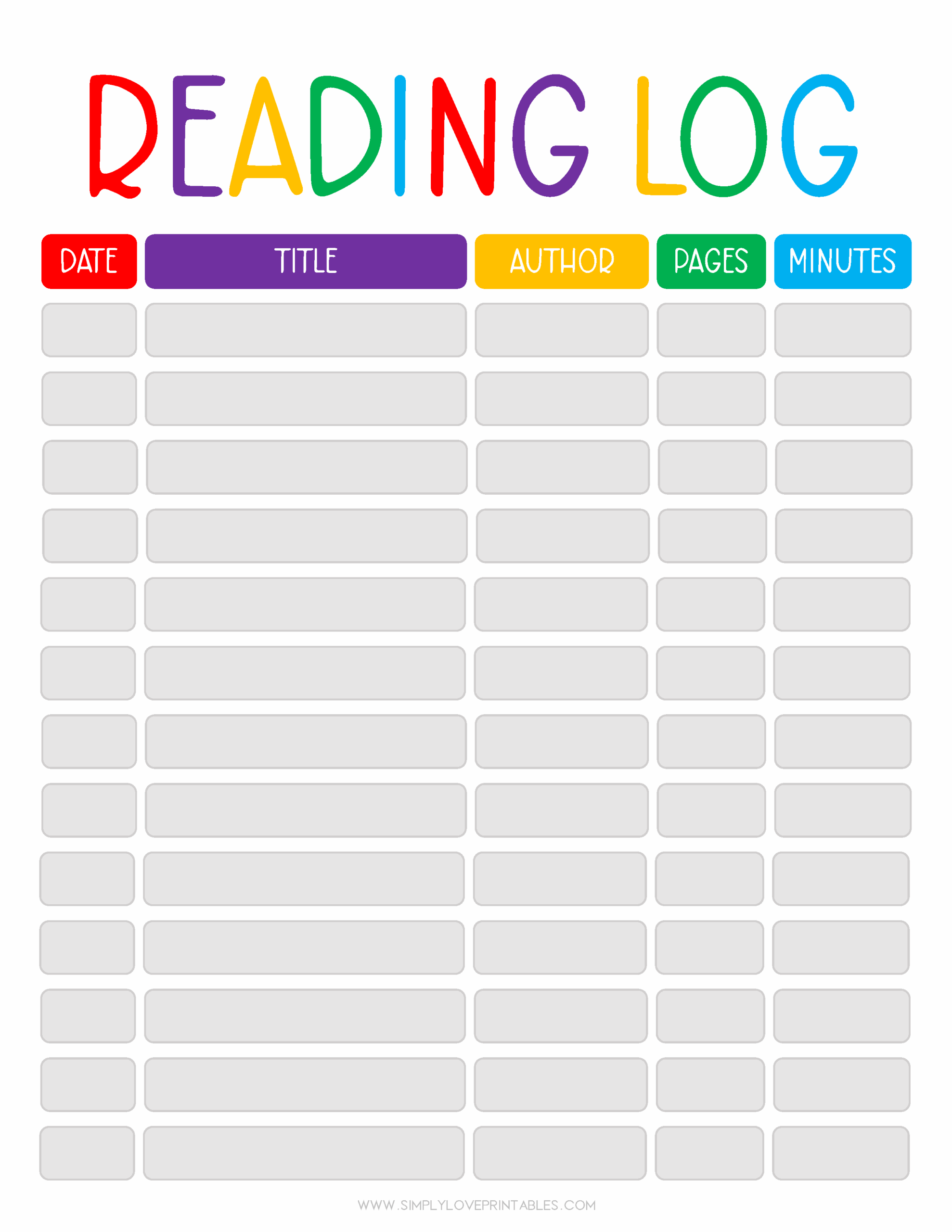 Printable Reading Log Free