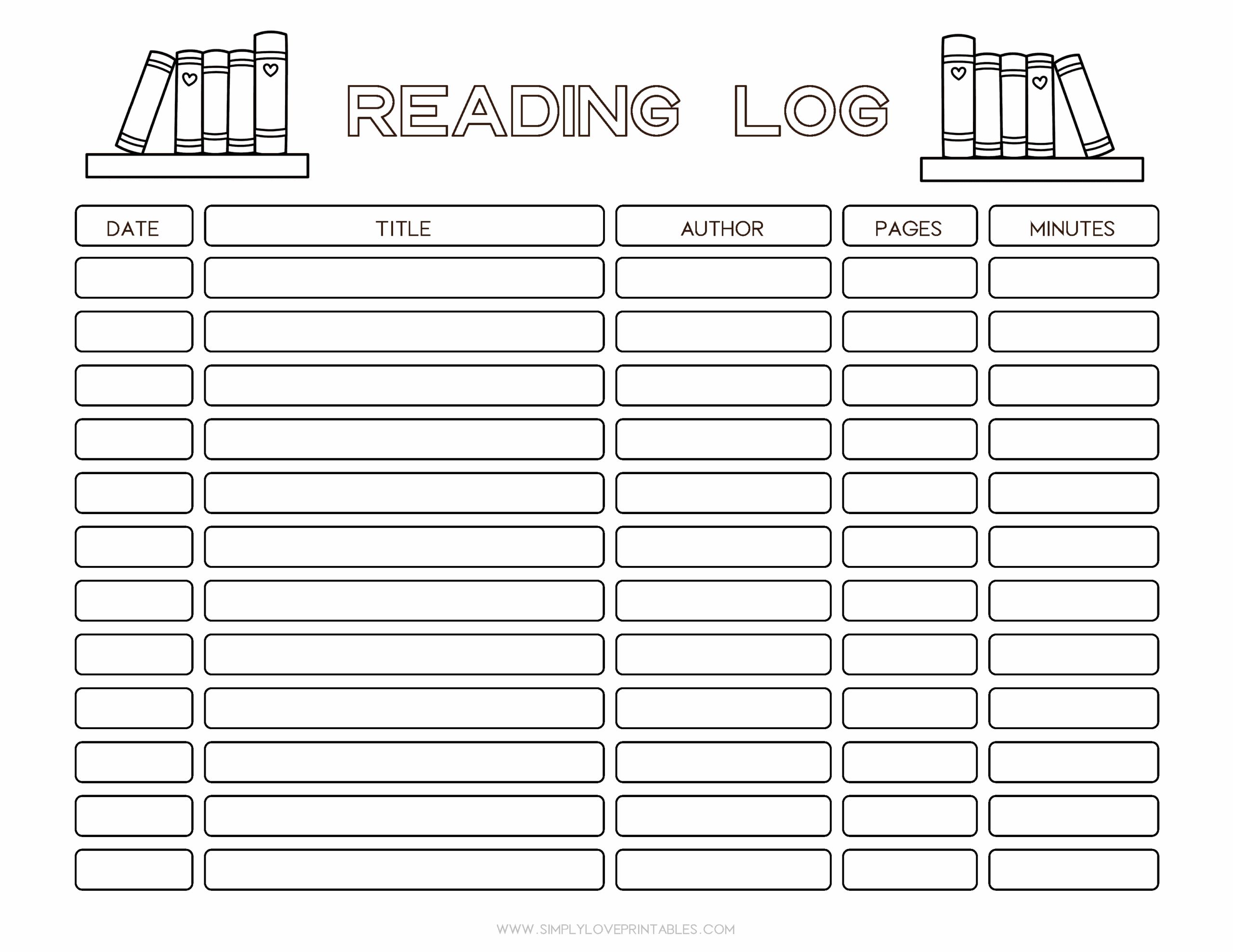 Book Log Printable Free