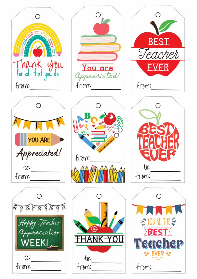 20 Free Printable Teacher Appreciation Tags