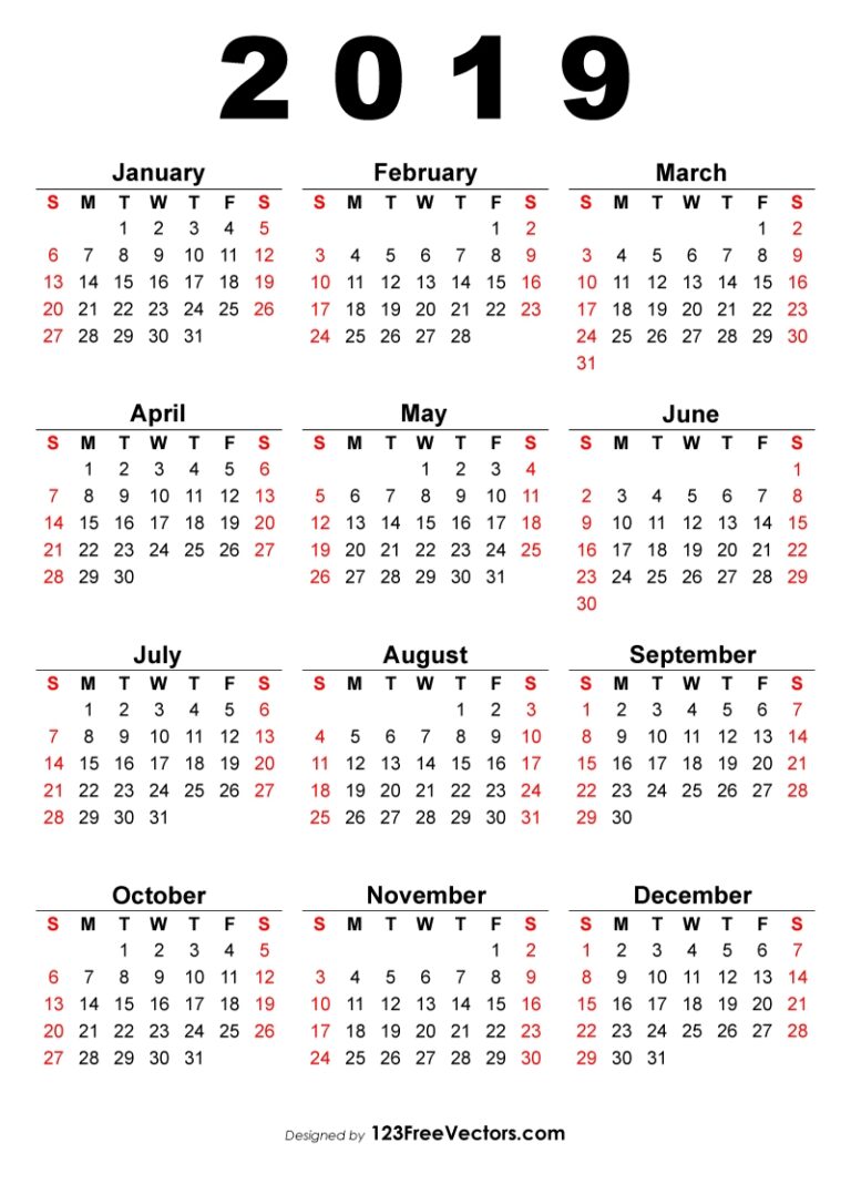 2019 Calendar One Page