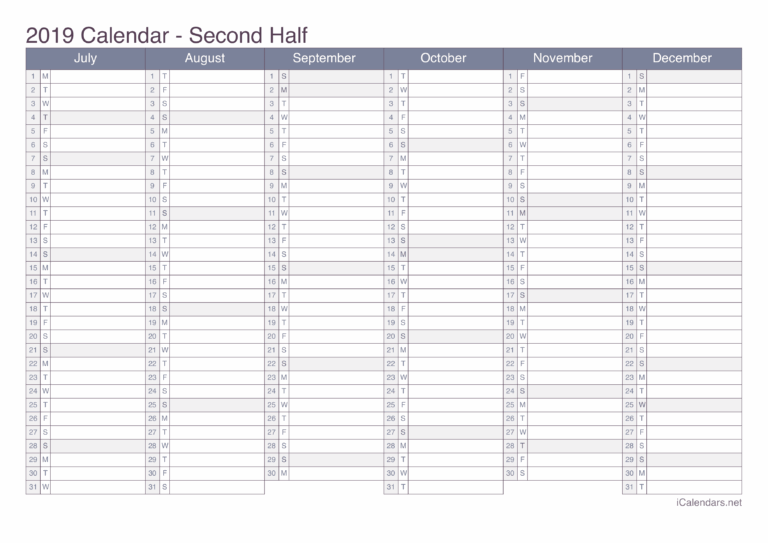 2019 Printable Calendar PDF Or Excel