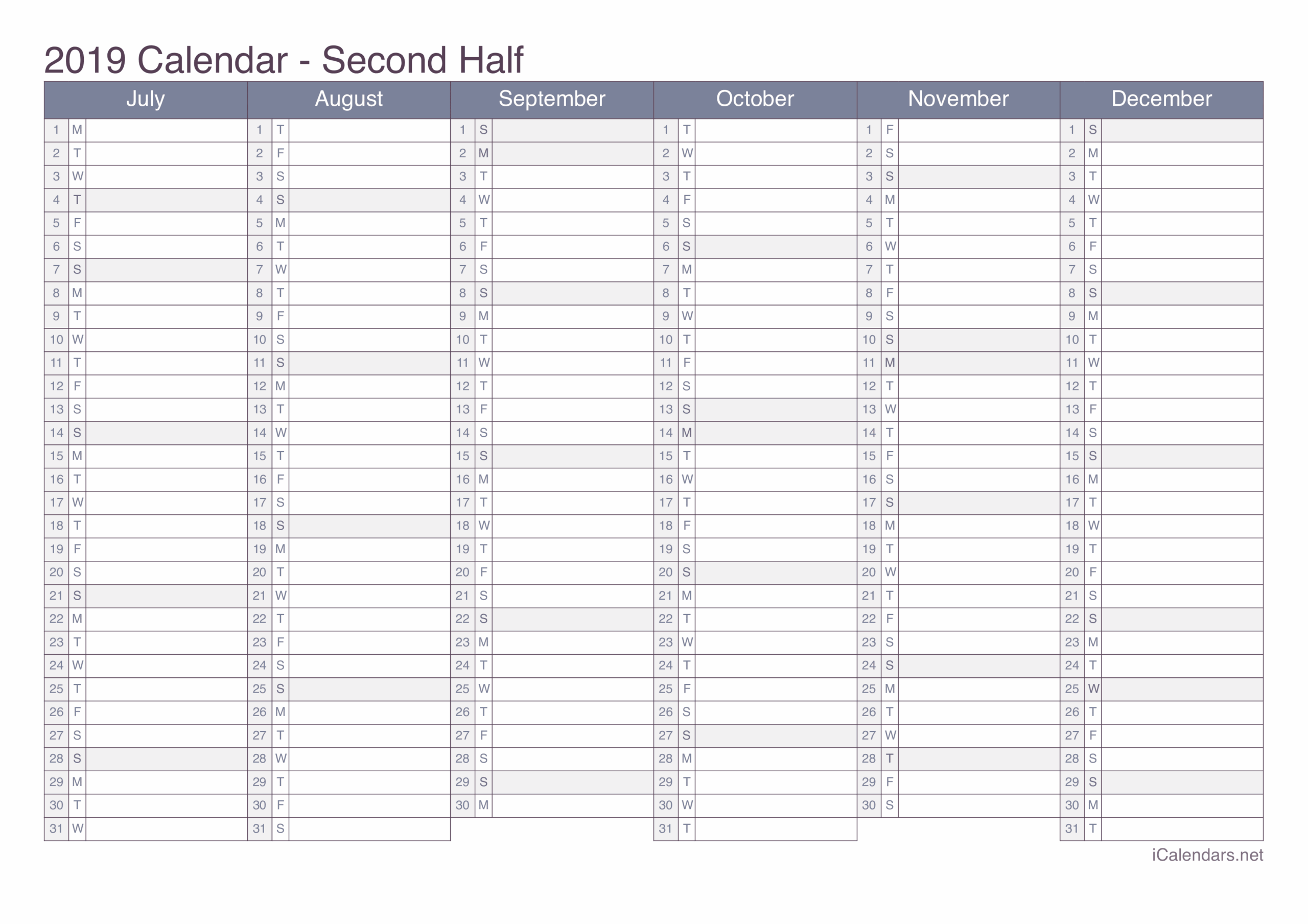 2019 Printable Calendar PDF Or Excel