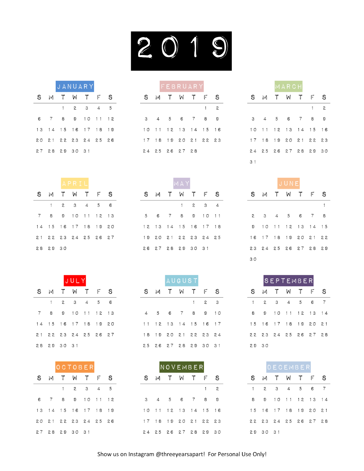 2019 Yearly Calendar Free Printable Bullet Journal And Planner 