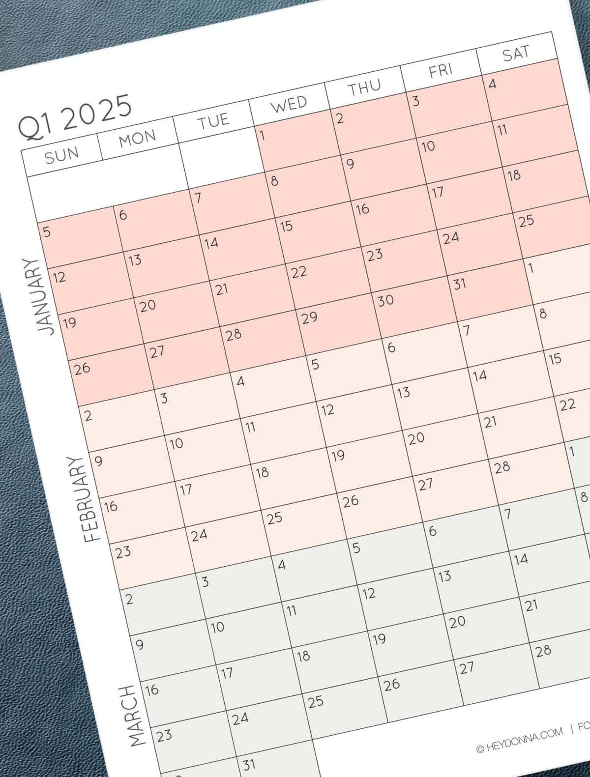 Free Printable Quarterly Calendar 2025