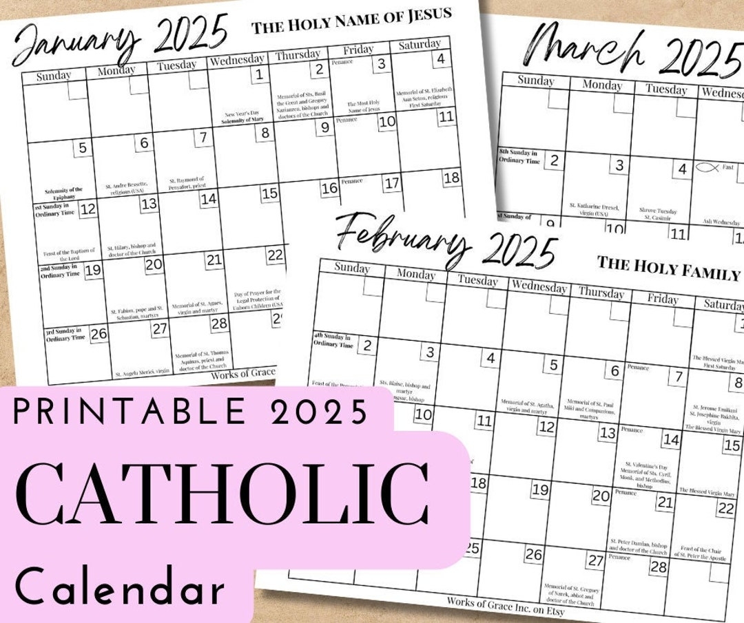 2025 Printable Catholic Monthly Calendar Liturgical Calendar With Feast Days Downloadable PDF Novus Ordo Calendar Etsy