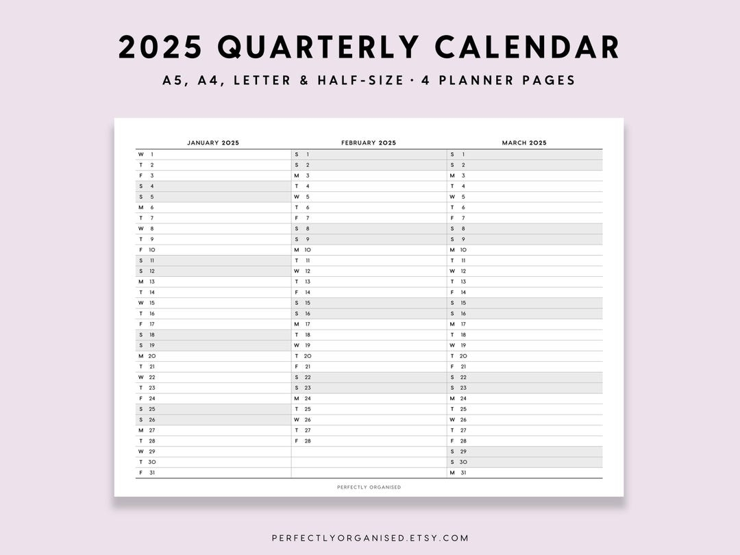 2025 Quarterly Calendar 2025 Foldout Calendar 2025 Folding Calendar 2025 3 Month Calendar Classic A5 Half size A4 Letter PRINTABLE Etsy UK