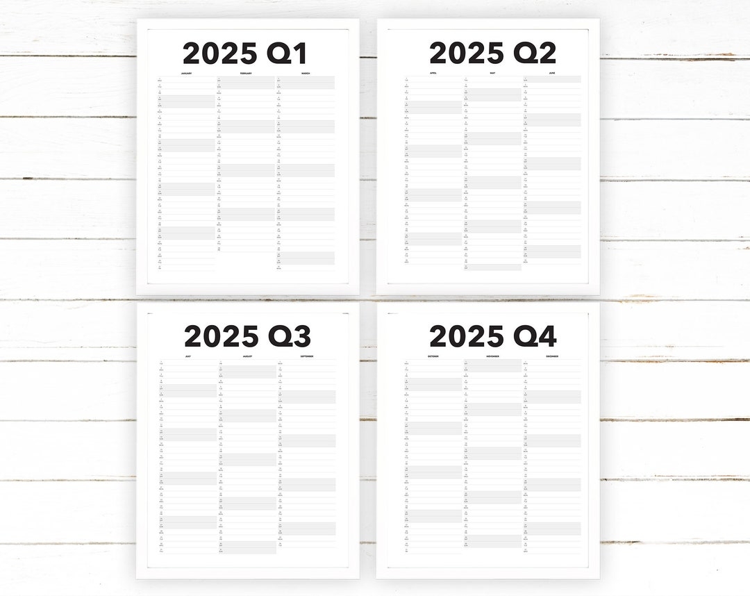2025 Quarterly Calendar Printable Blank Dated Quarterly Year View Extra Large Wall Calendar Digital Printable Etsy UK