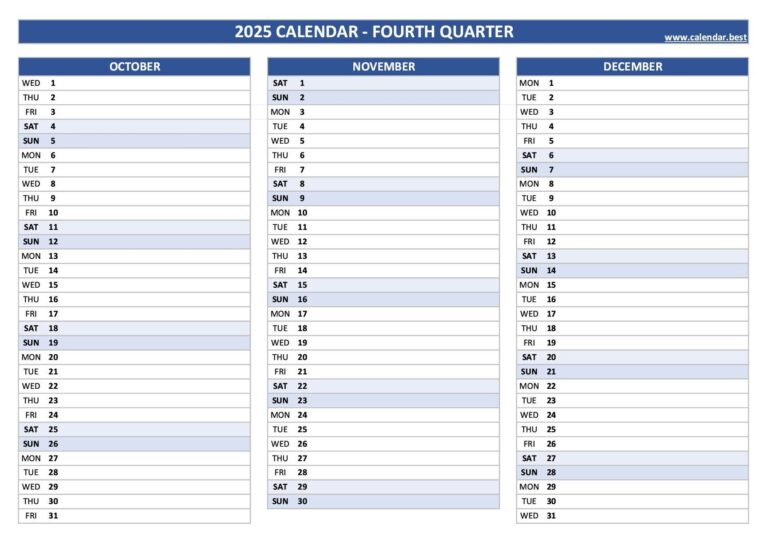 2025 Quarterly Calendar To Print