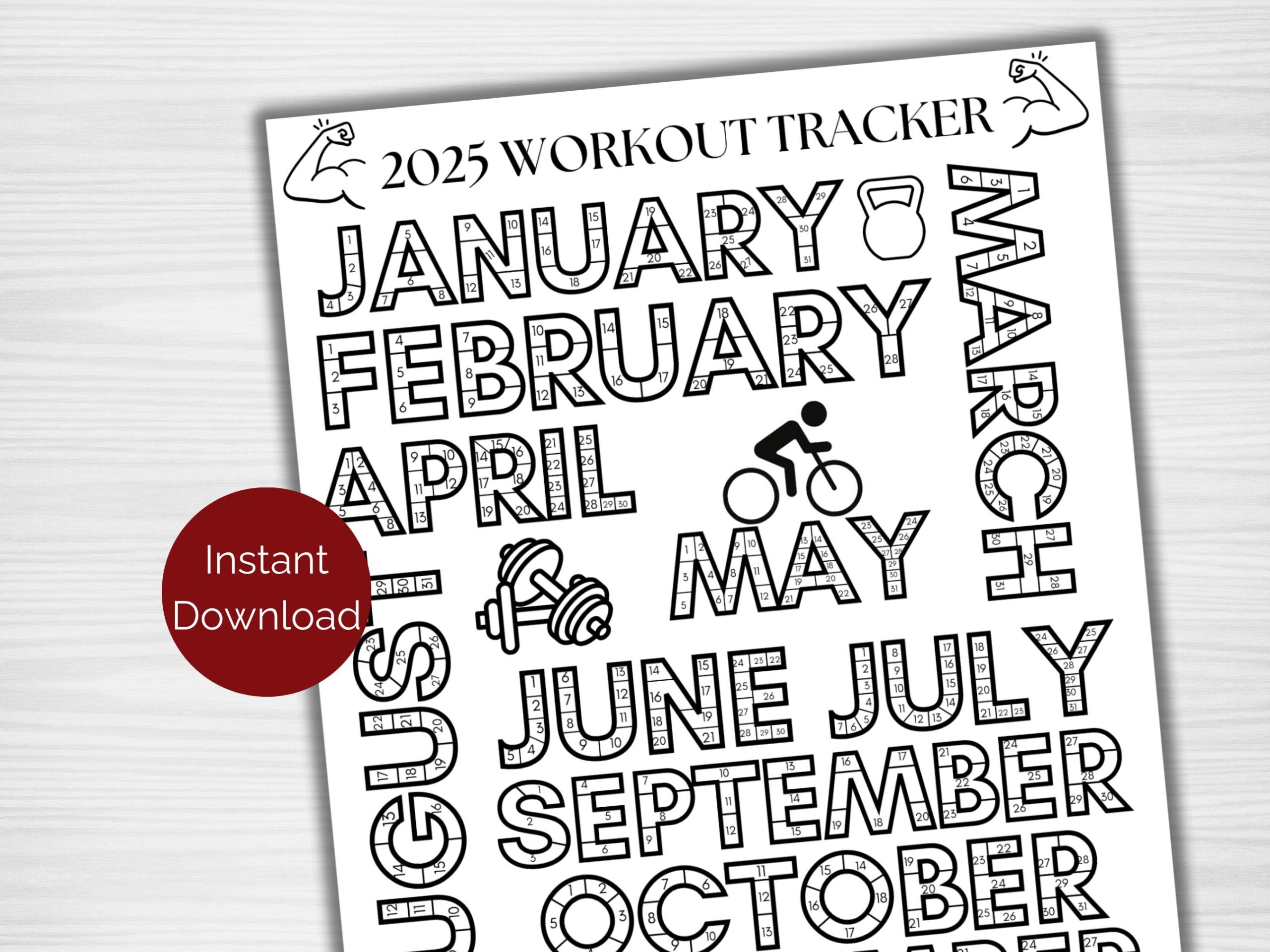 2025 Workout Tracker Coloring Page Printable Fitness Tracker 