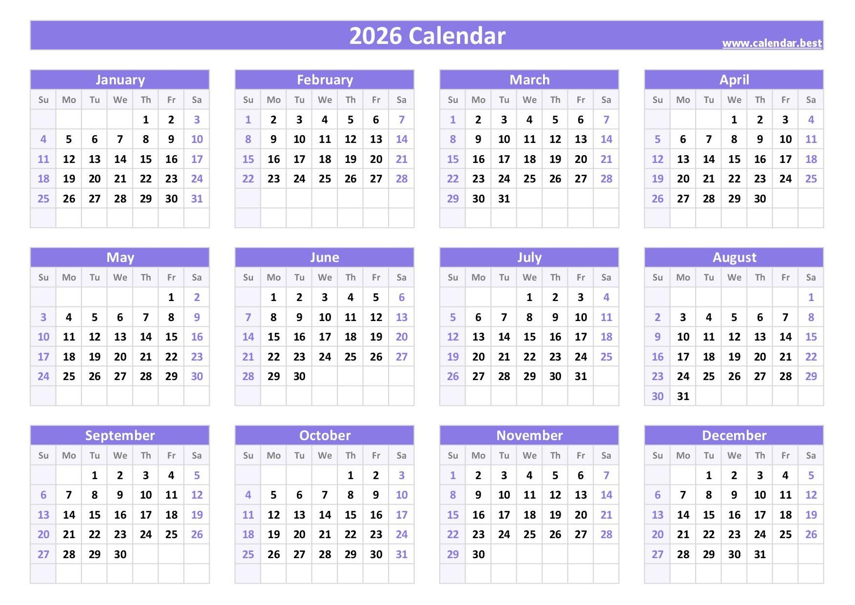 Free Printable Calendar 2026