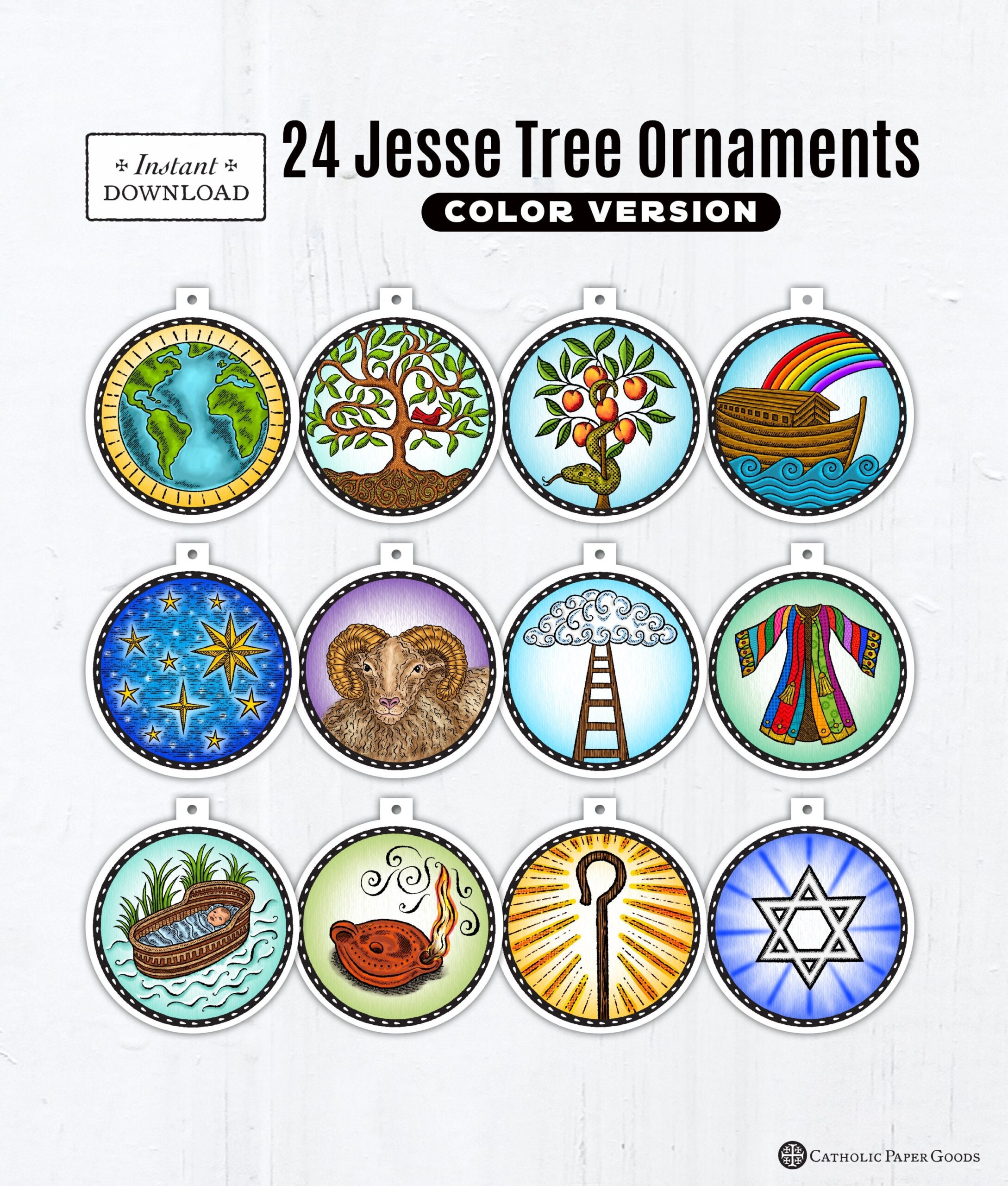 24 Jesse Tree Printable Color Ornaments PDF Full Color Ornaments 