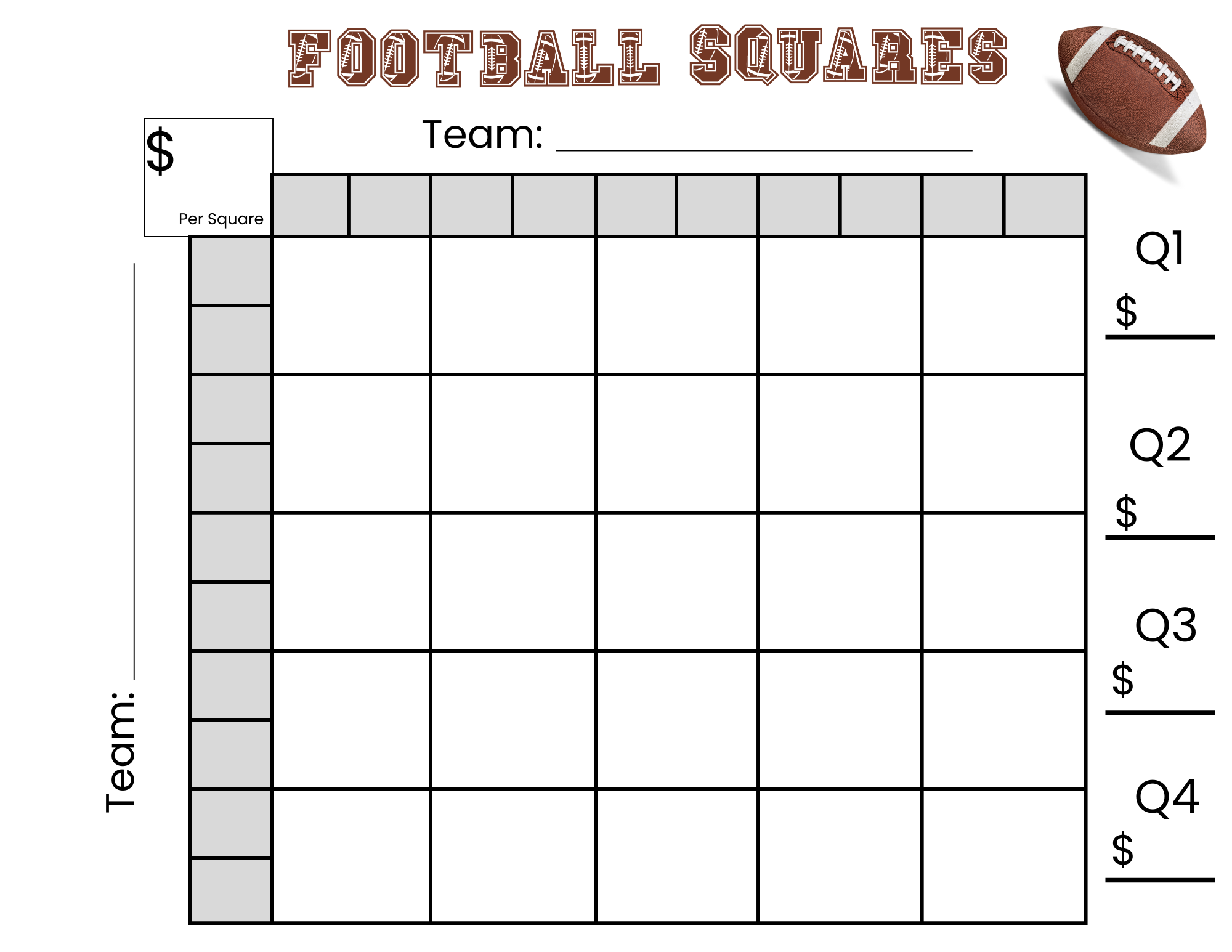 25 Football Squares Game Printable 5 5 Football Squares Instant 
