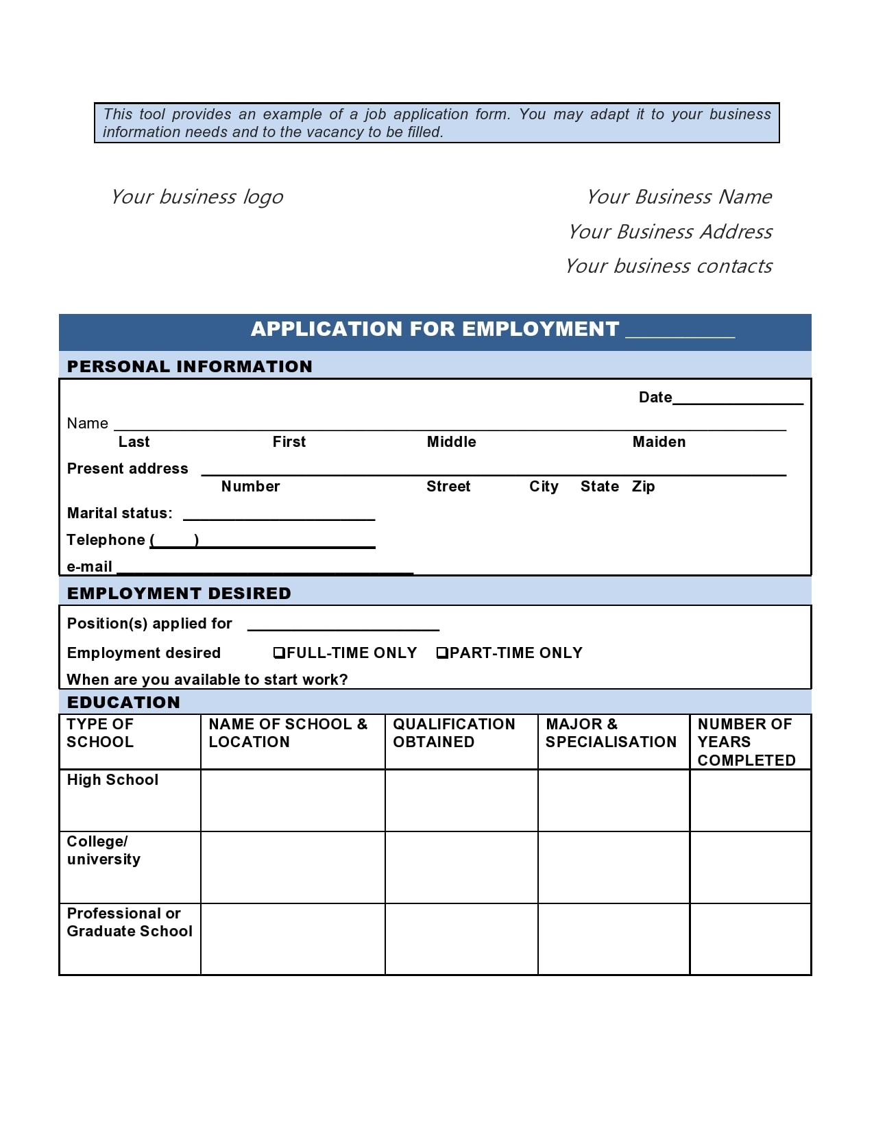 27 Basic Employment Application Templates Free 