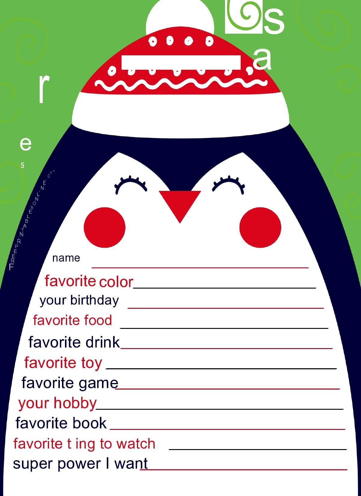 Free Printable Secret Santa Questionnaire Pdf