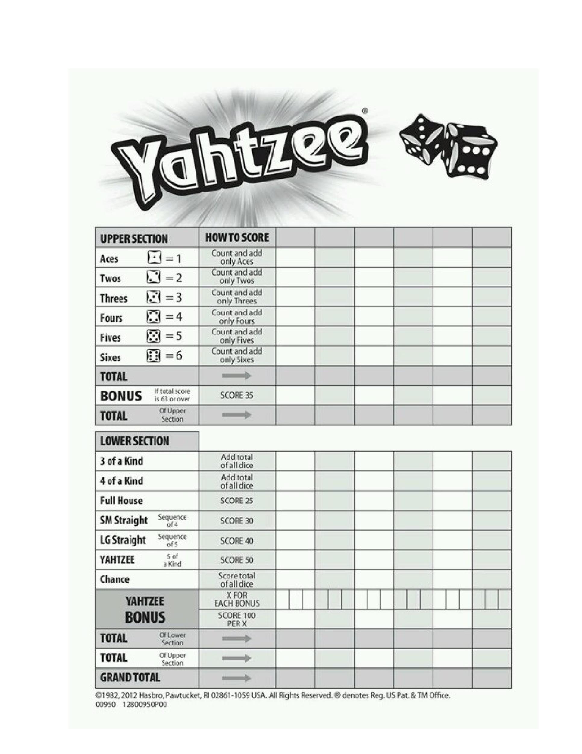 28 Printable Yahtzee Score Sheets U0026 Cards 101 FREE TemplateLab