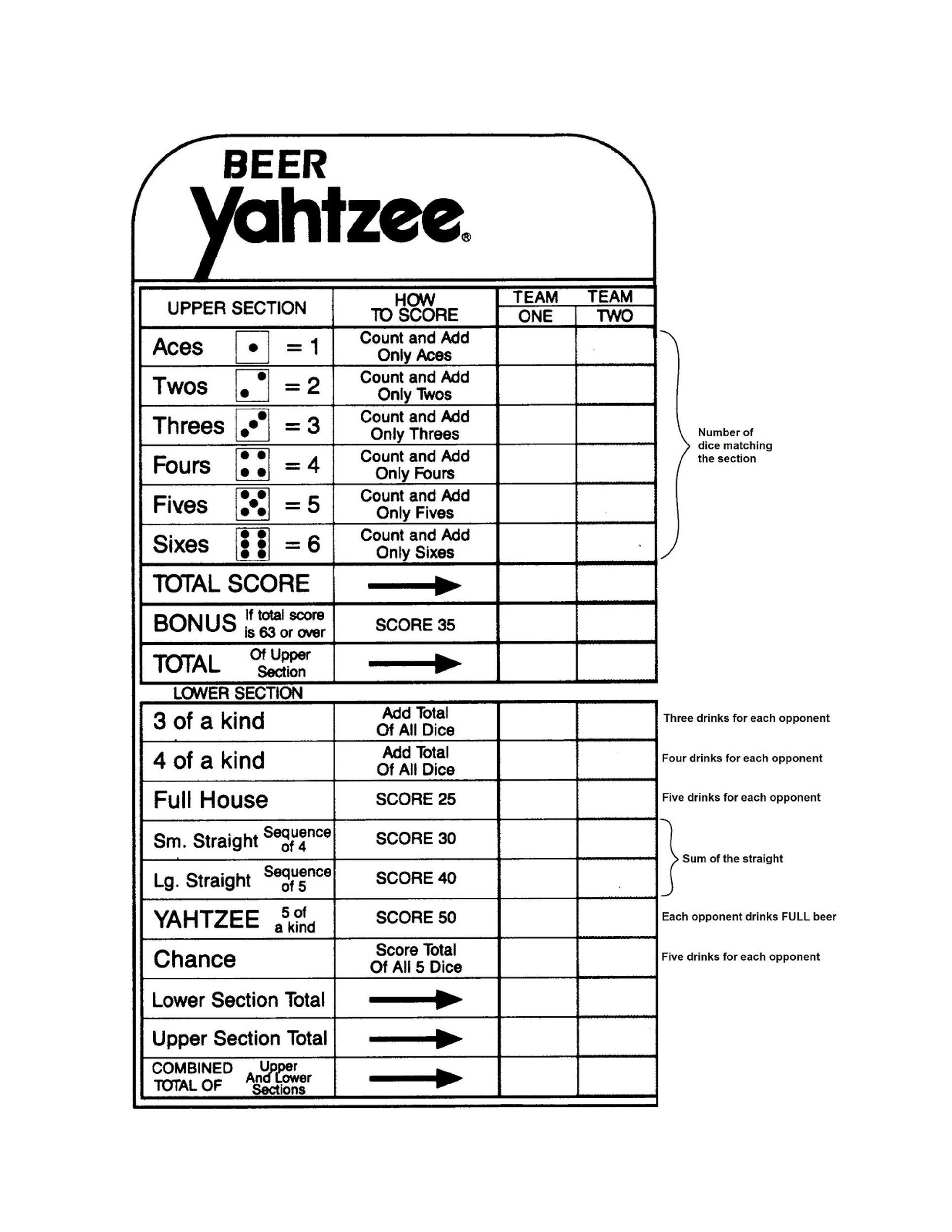 Free Printable Yahtzee Sheets