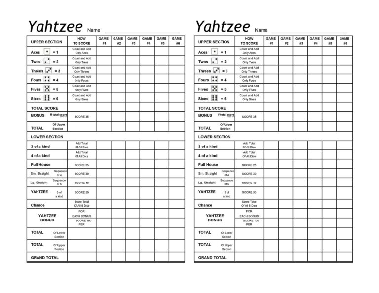 28 Printable Yahtzee Score Sheets U0026 Cards 101 FREE TemplateLab