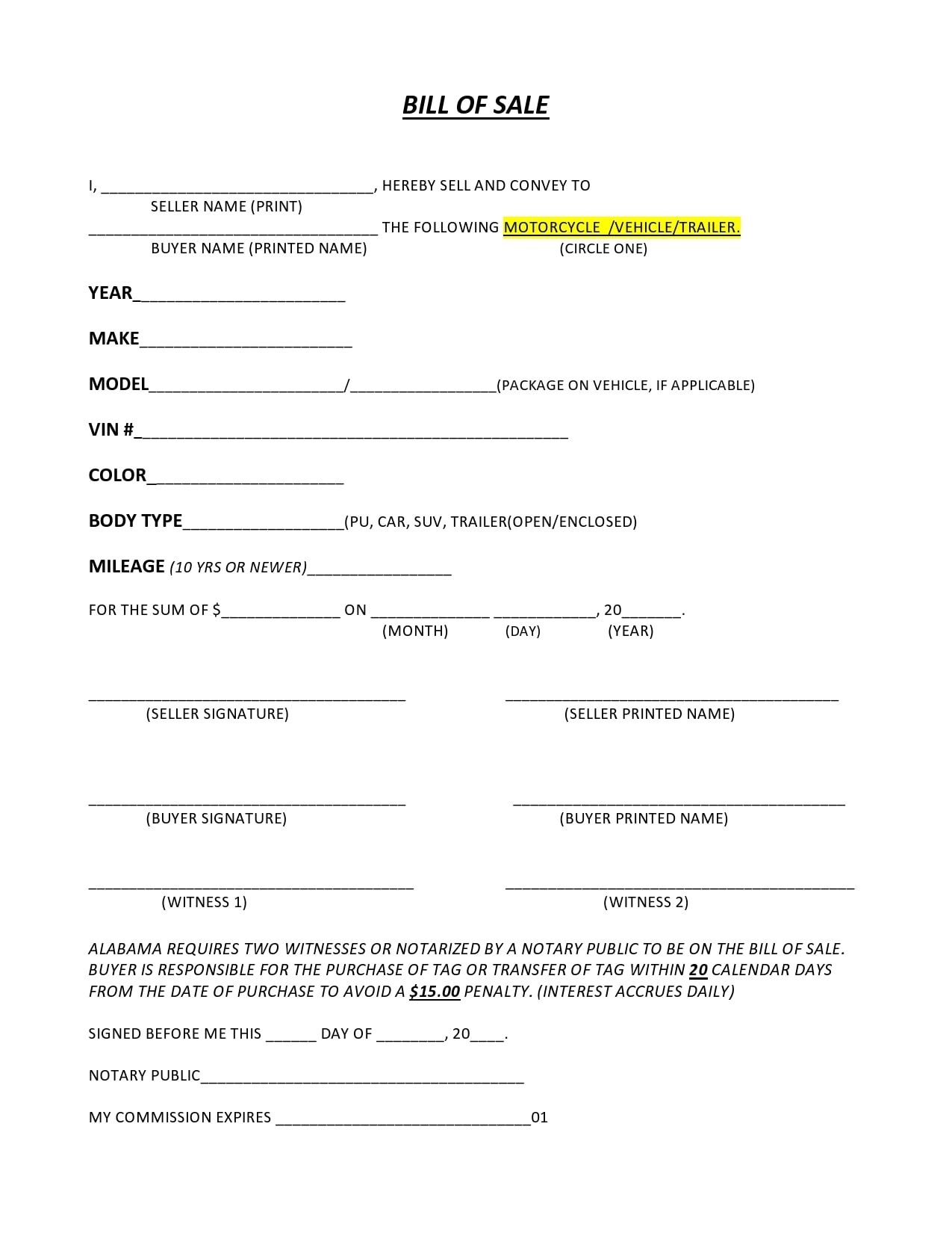 29 Printable Motorcycle Bill Of Sale Forms Free TemplateArchive