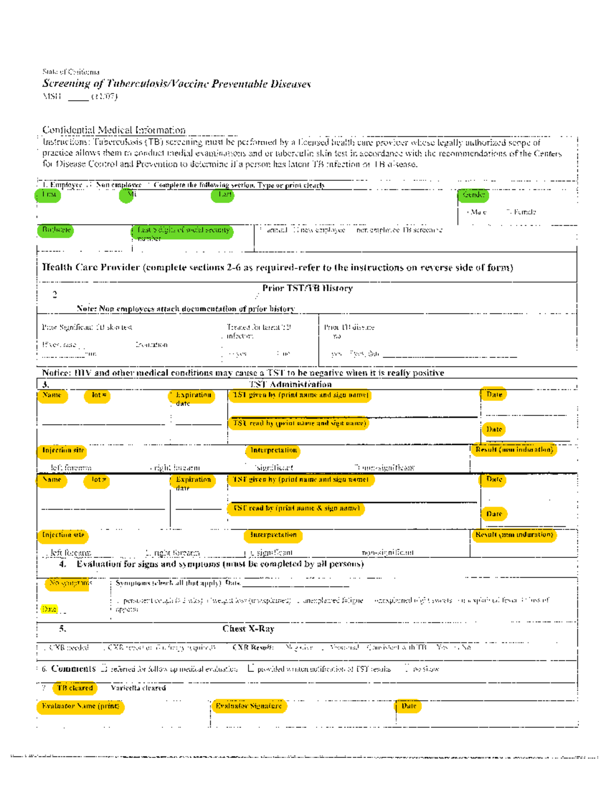 2Step PPD TB Form PPD Form State Of California Screening Of 