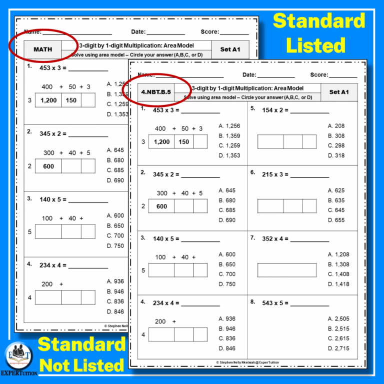 3 Digit By 1 Digit Area Model Multiplication Worksheets Made By Teachers