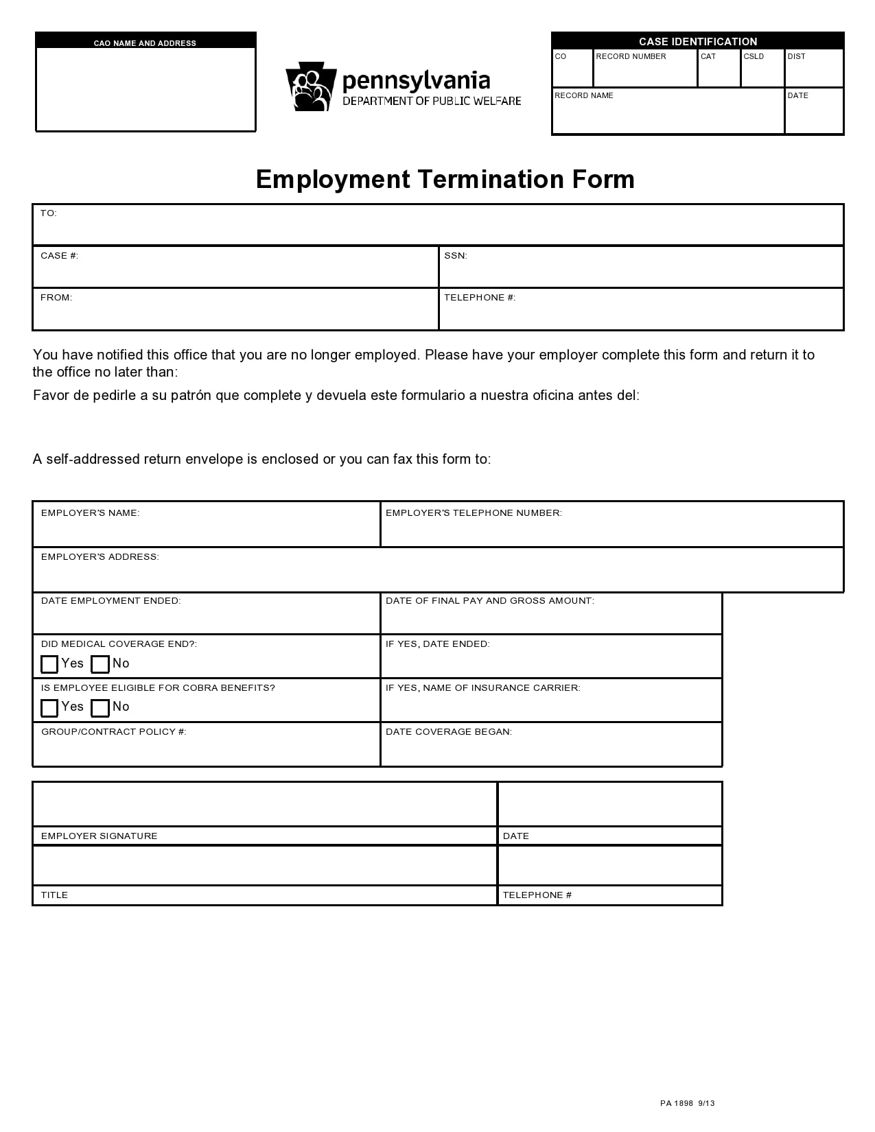 Free Printable Employee Termination Form