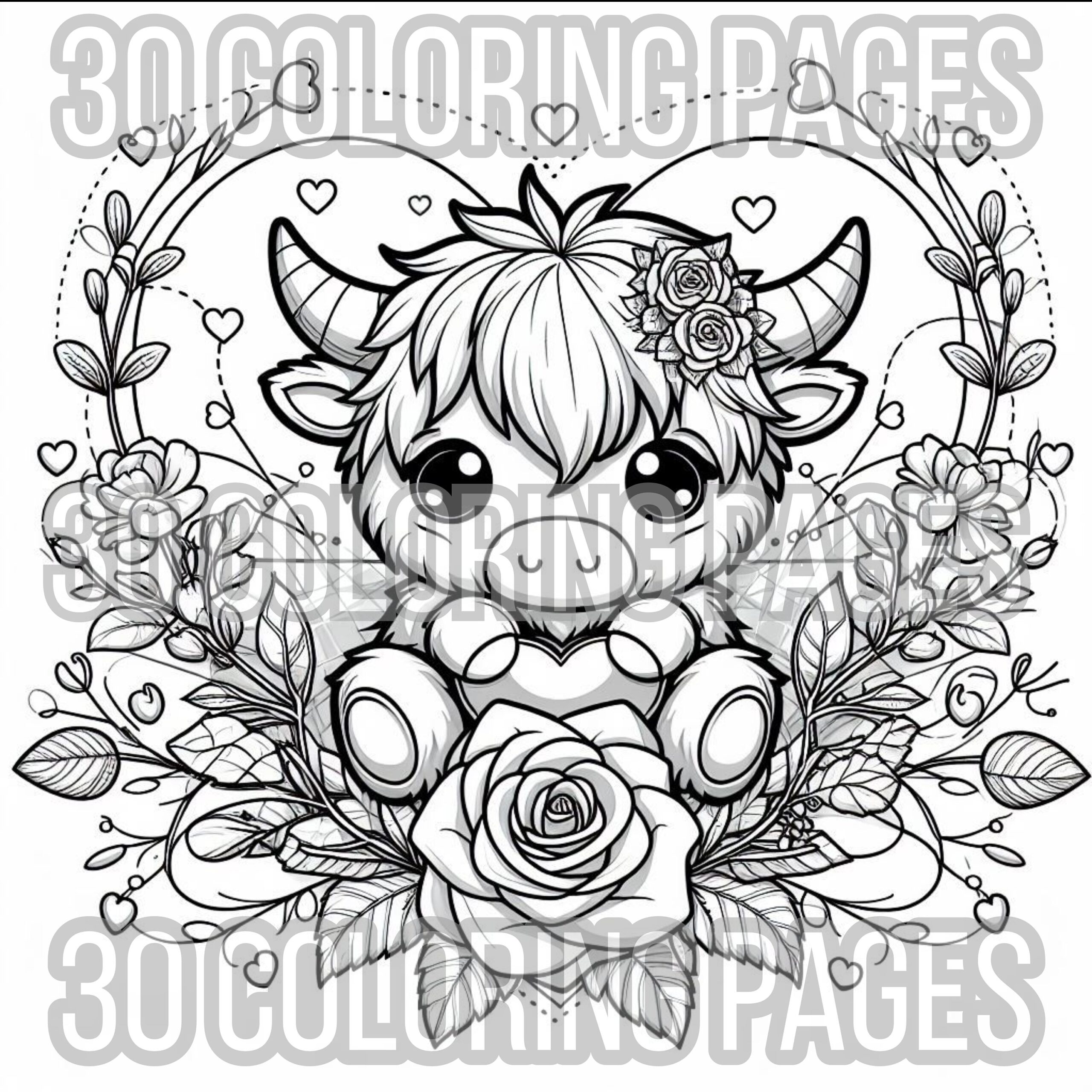 30 Cute Highland Cow Coloring Page Valentines Coloring Sheet 