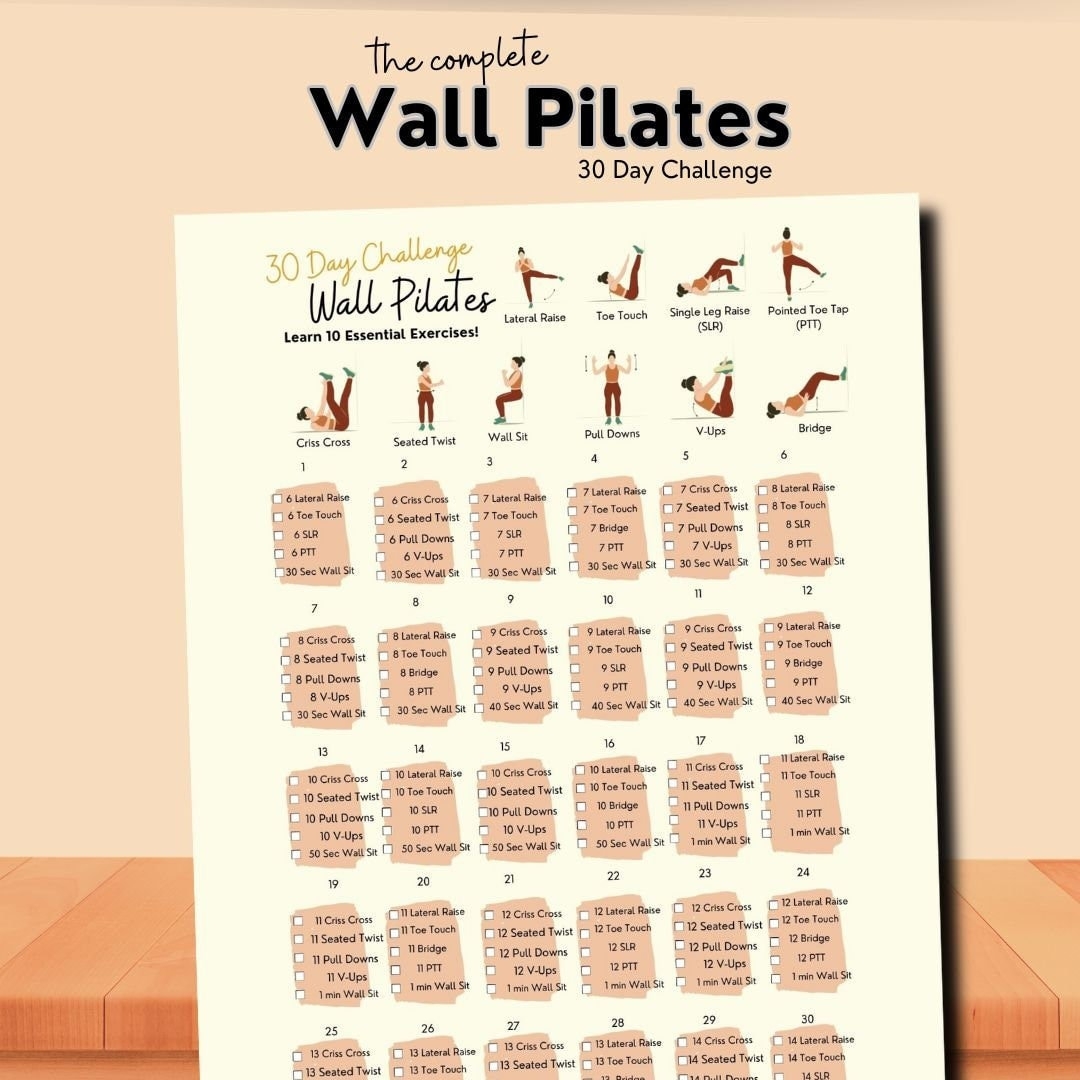 30 Day Challenge Wall Pilates Workout Wall Exercise For Women Flat Stomach Challenge Core Strength Instant Download Printable PDF Etsy