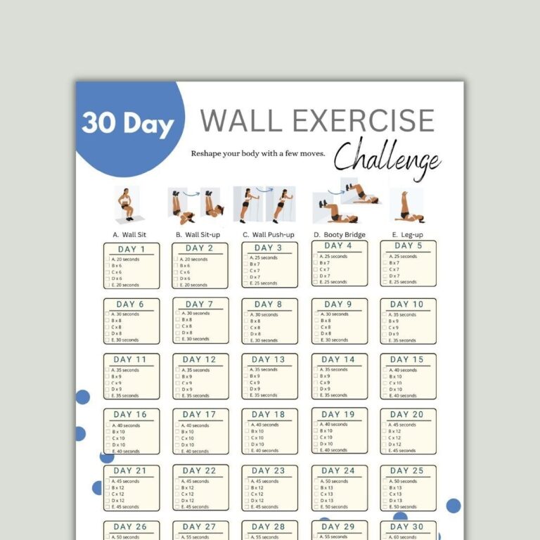 30 Day Wall Exercise Challenge Printable Wall Fitness Quick Workout Digital Reshape Body Wall Pilates Etsy