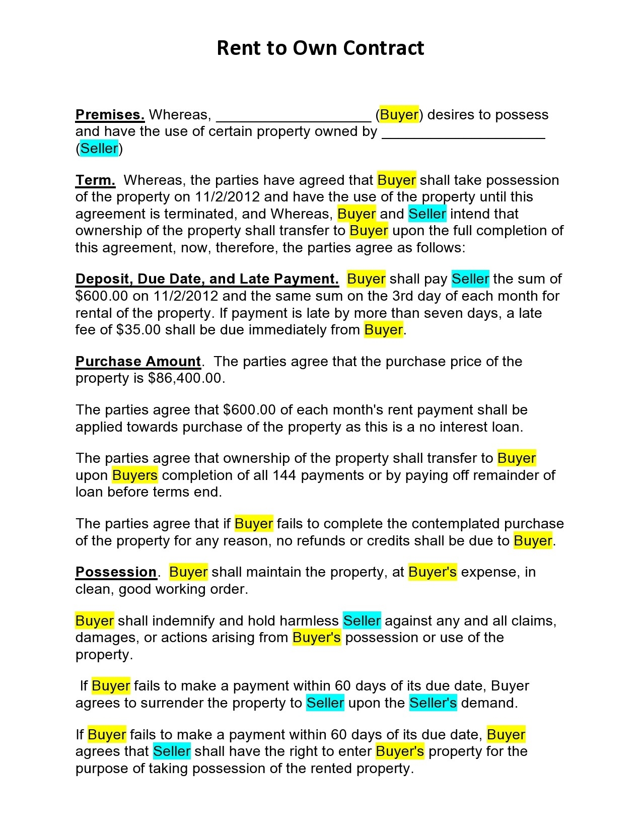 30 Free Rent To Own Contracts Templates TemplateLab