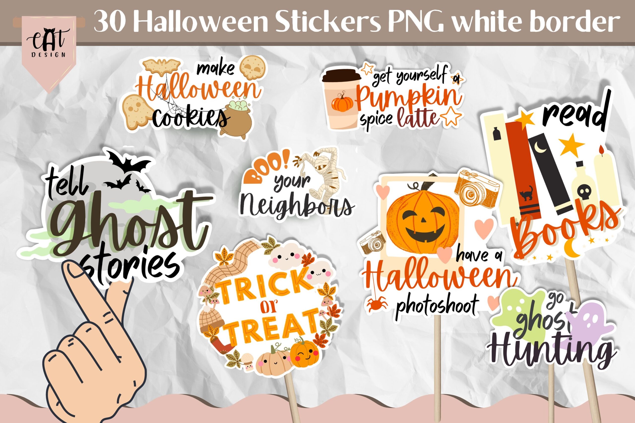 30 Halloween Stickers Printable Stickers PNG Cut Files