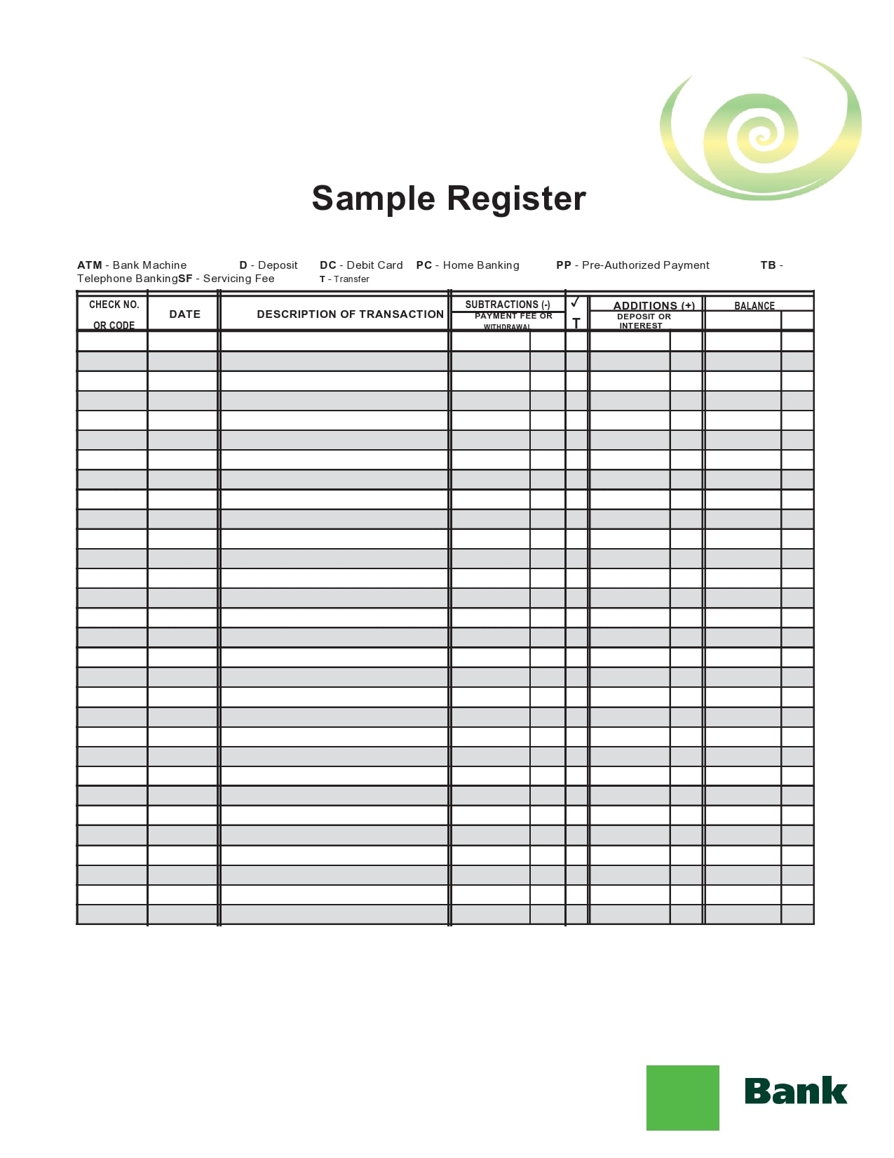 Free Printable Blank Checkbook Register Free Printable Blank Checkbook Register