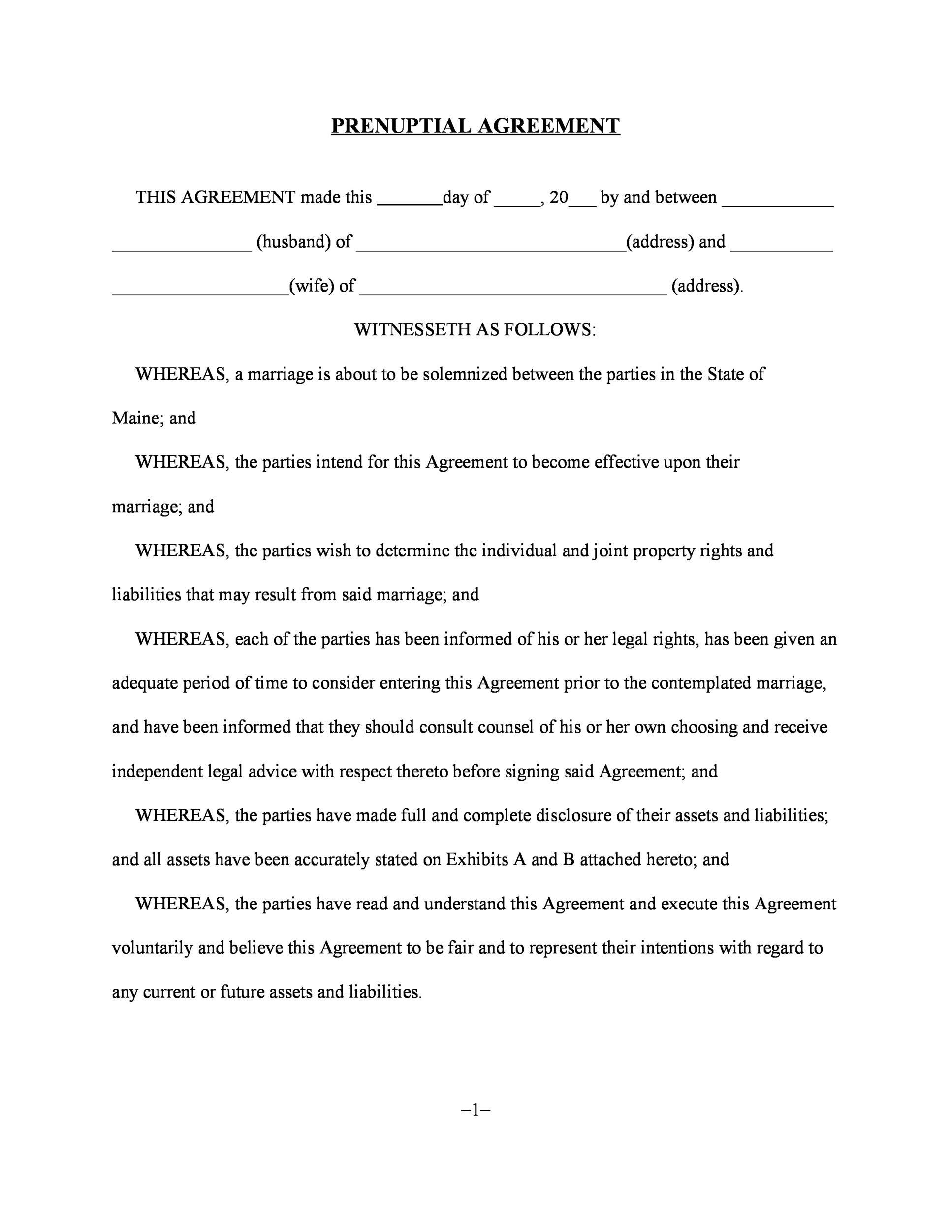 30 Simple Prenuptial Agreement Templates Prenup Examples 