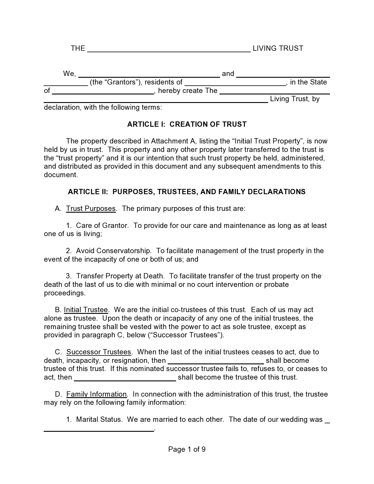 Free Printable Trust Forms