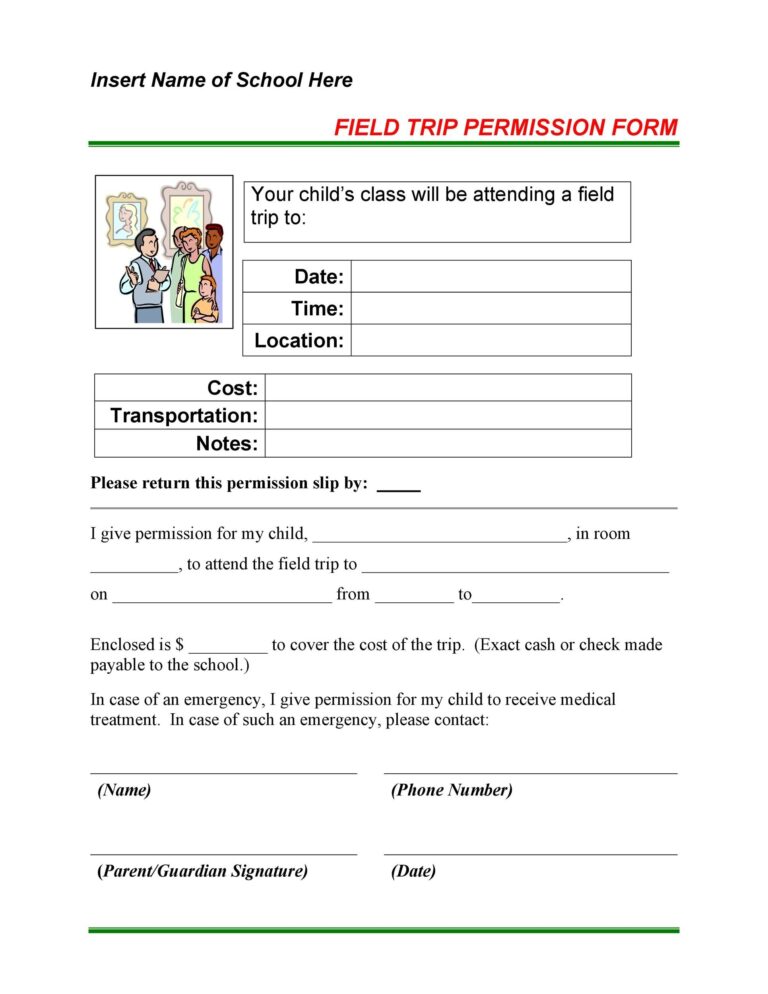 35 Permission Slip Templates U0026 Field Trip Forms
