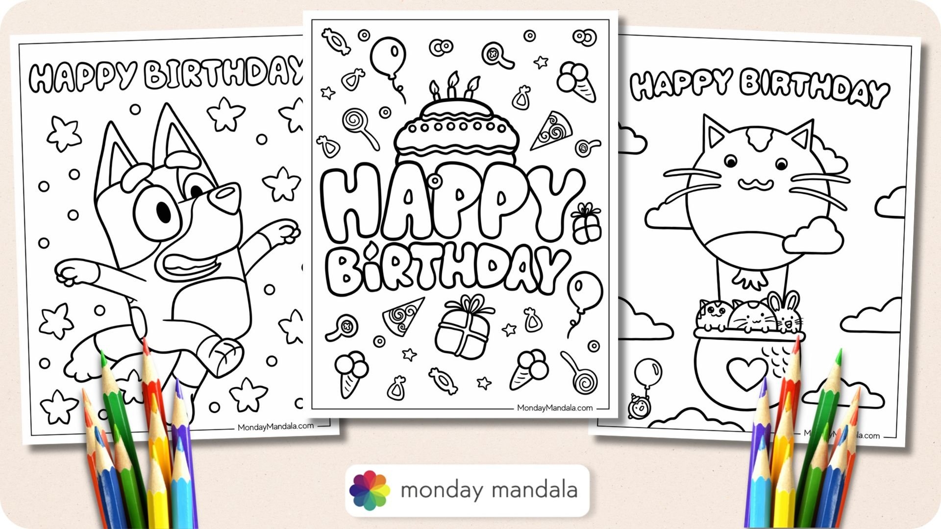36 Happy Birthday Coloring Pages Free PDF Printables 
