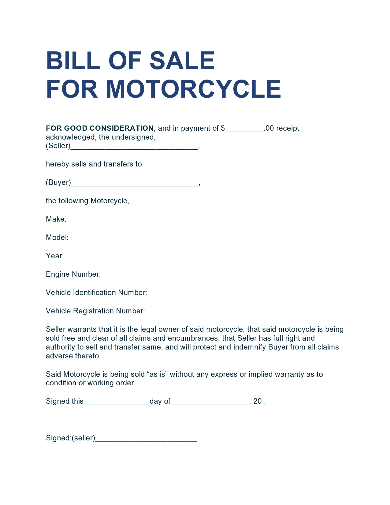 39 Free Motorcycle Bill Of Sale Templates Printable TemplateLab