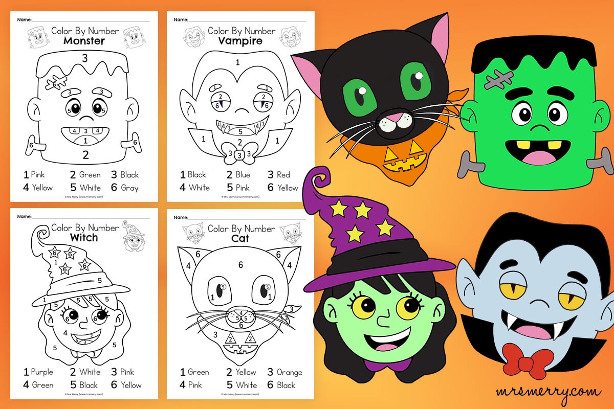 4 Free Halloween Color By Number Worksheets Mrs Merry