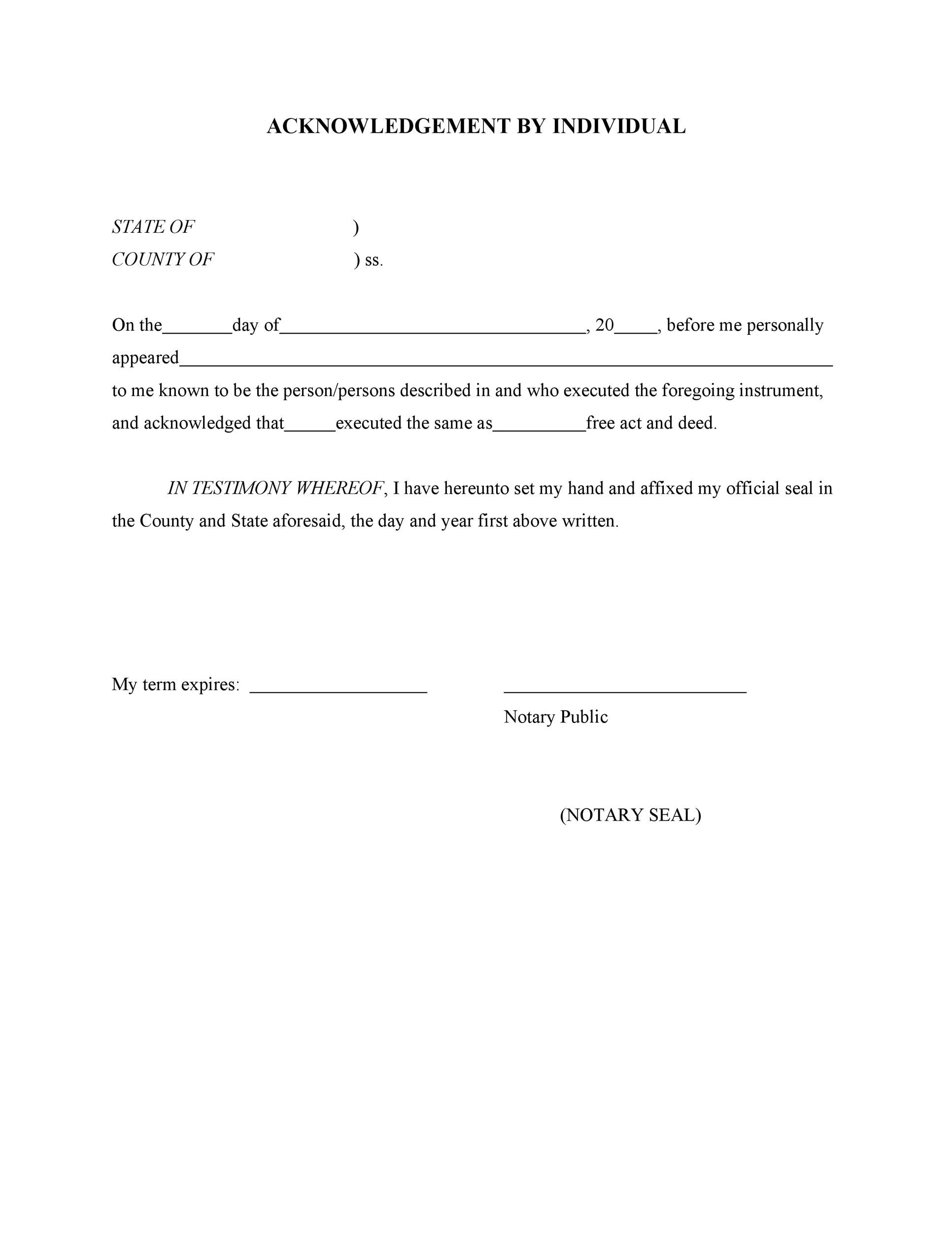 40 Free Notary Acknowledgement U0026 Statement Templates TemplateLab