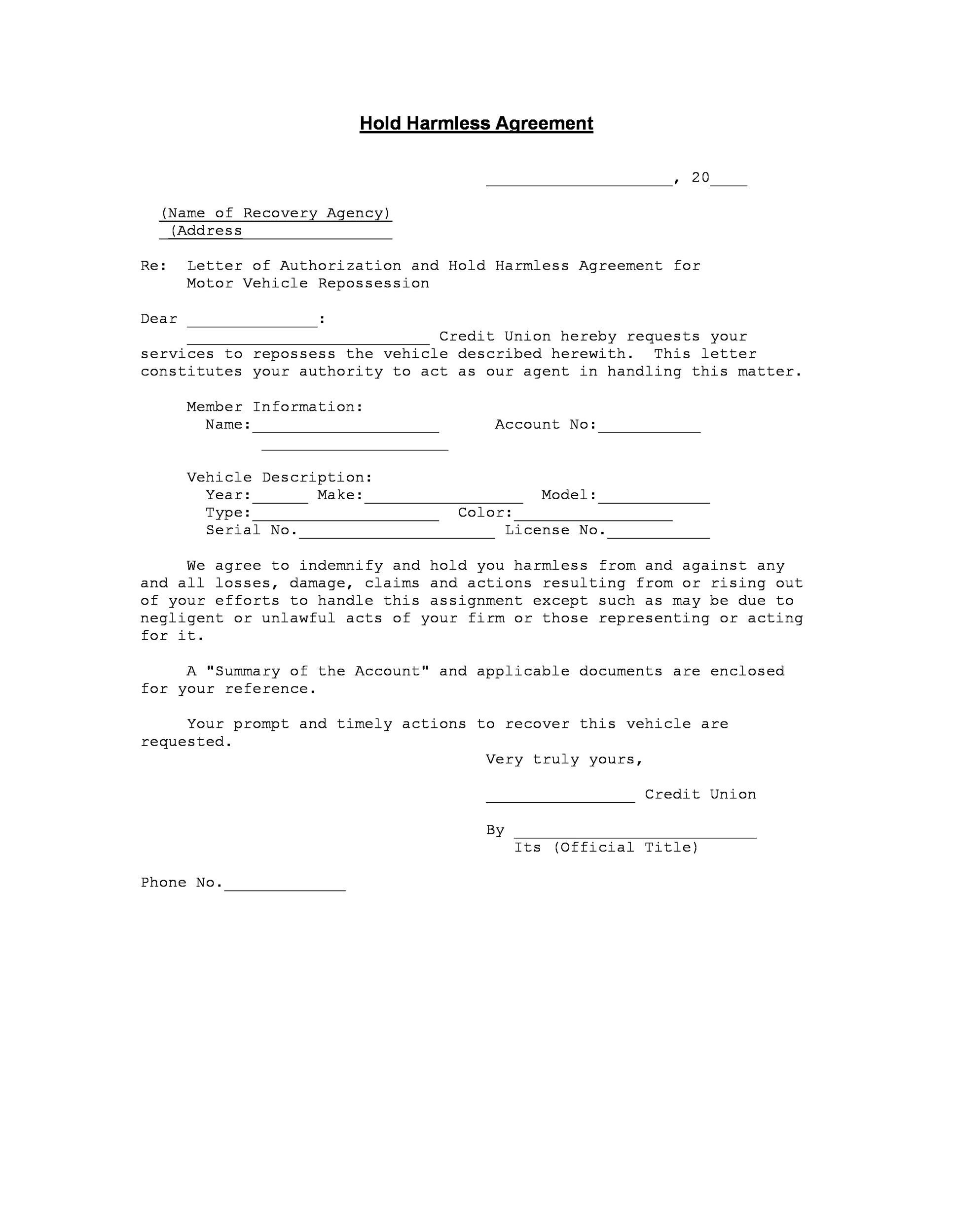40 Hold Harmless Agreement Templates Free TemplateLab